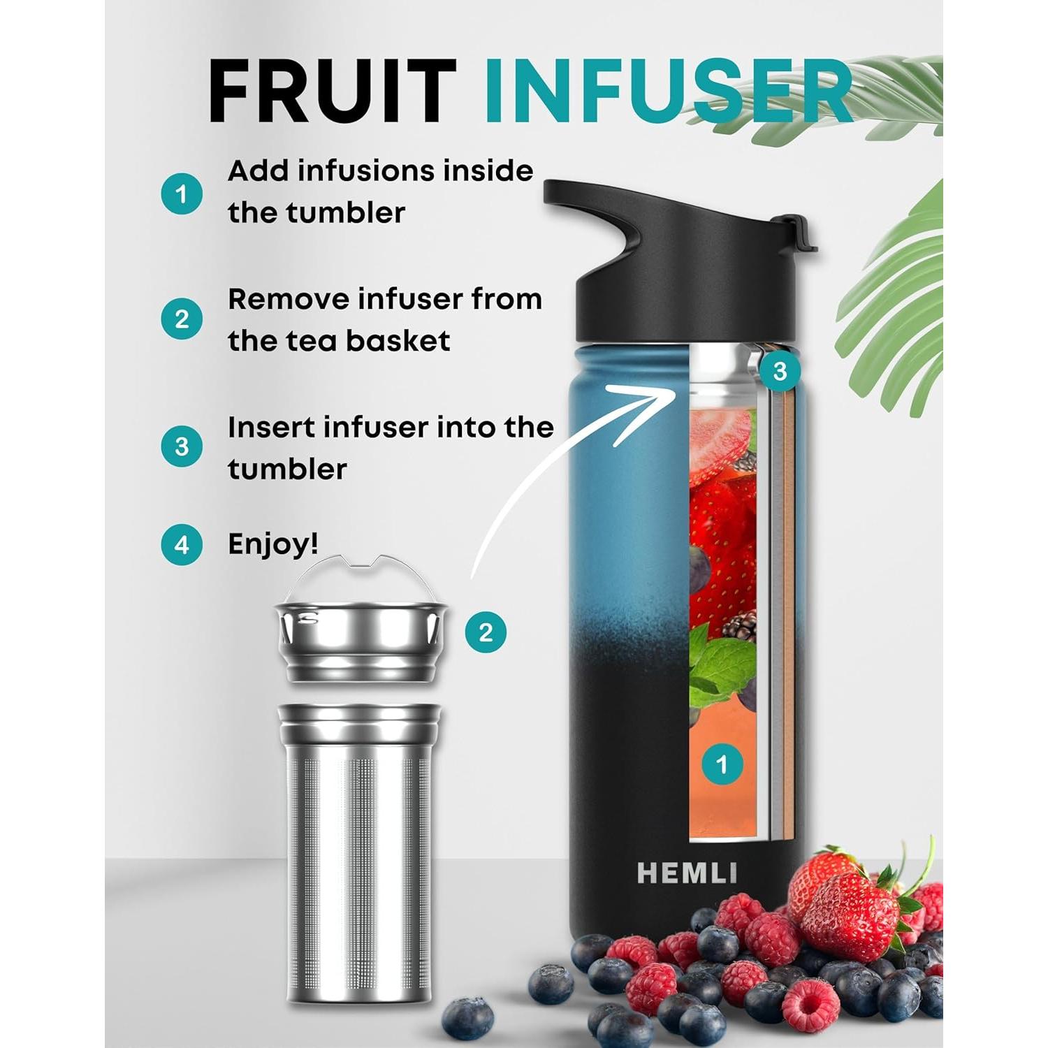 Botella de Té Aislada Hemli 0.5L con Infusor Acero Inoxidable