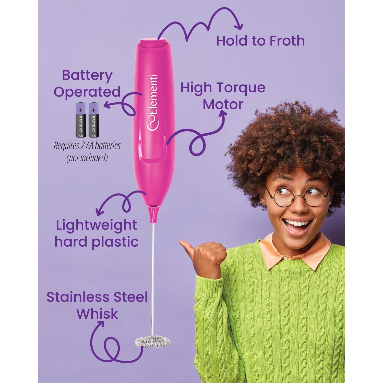 Varita Espumadora de Leche Elementi Rosa Brillante - Batidor Eléctrico