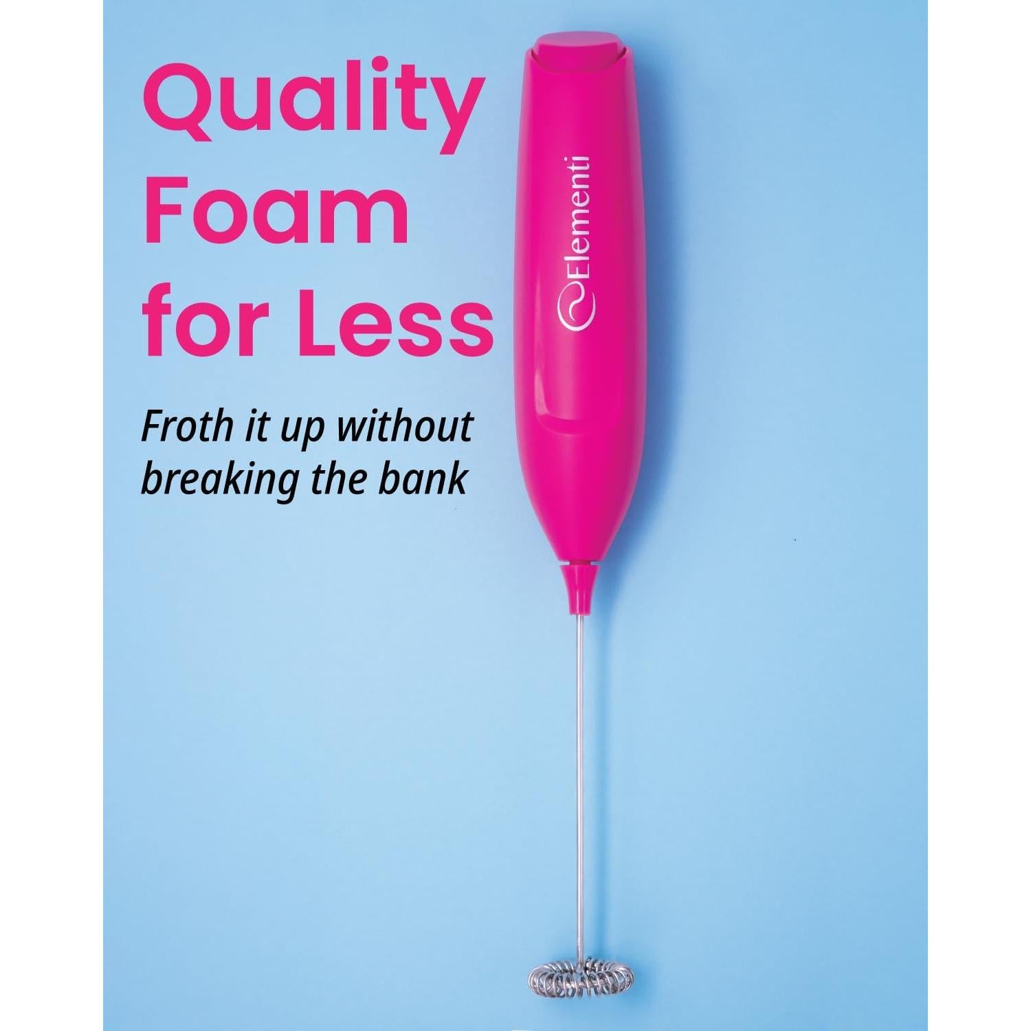 Varita Espumadora de Leche Elementi Rosa Brillante - Batidor Eléctrico
