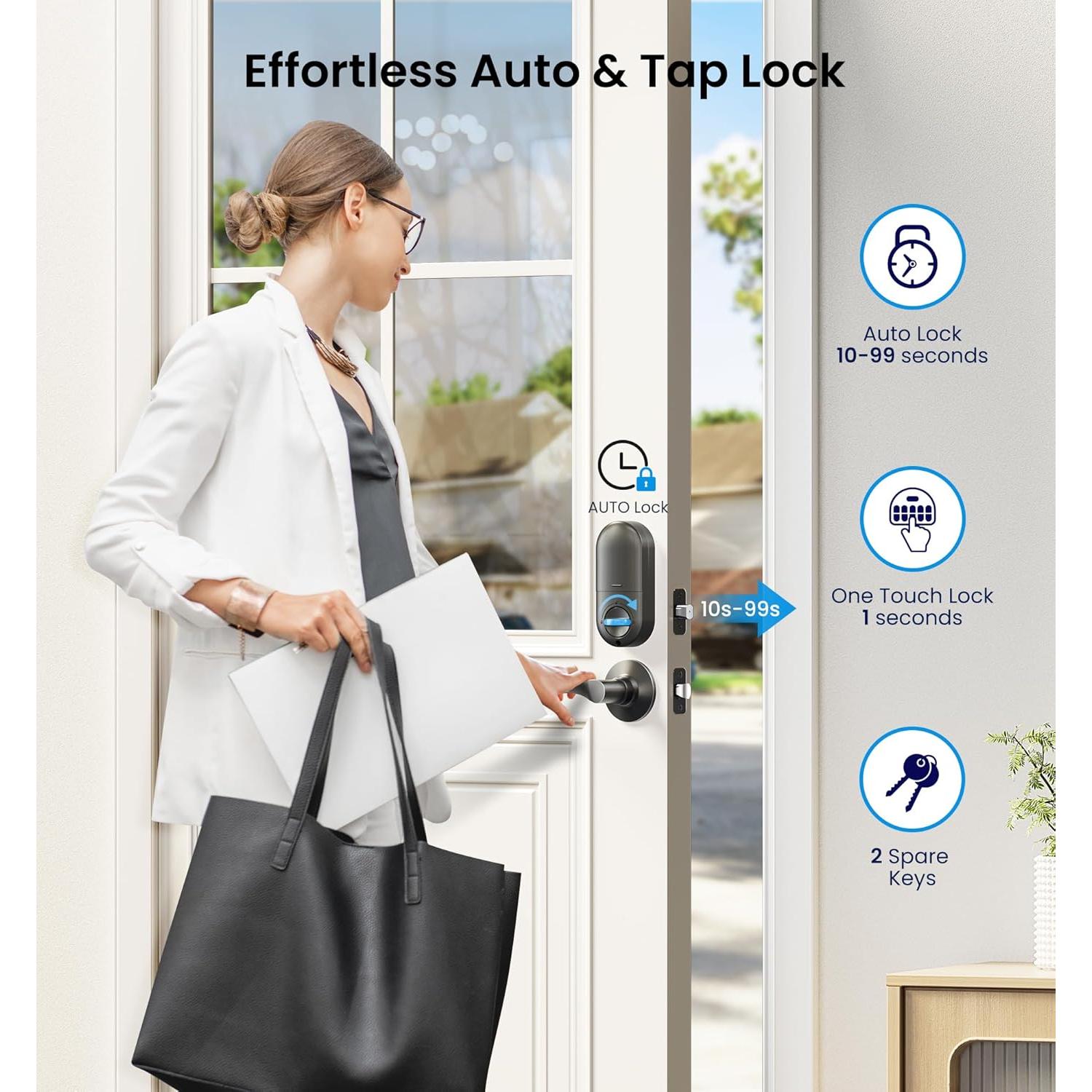 Cerradura Electrónica Veise RZ-C Sin Llave con Manijas - Negro Mate