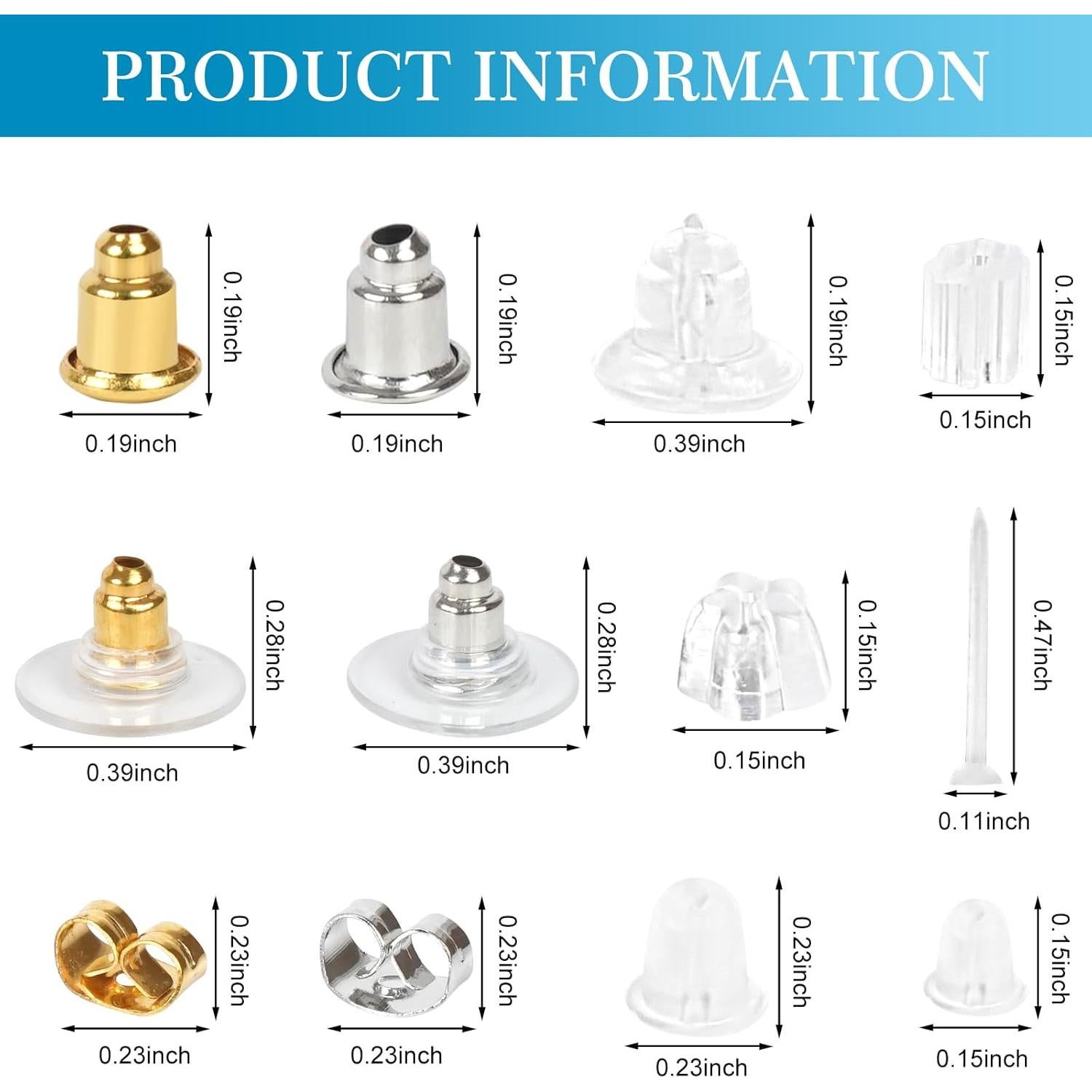 Kit 600 Respaldo de Pendientes Vivixin Hipoalergénicos Multicolor