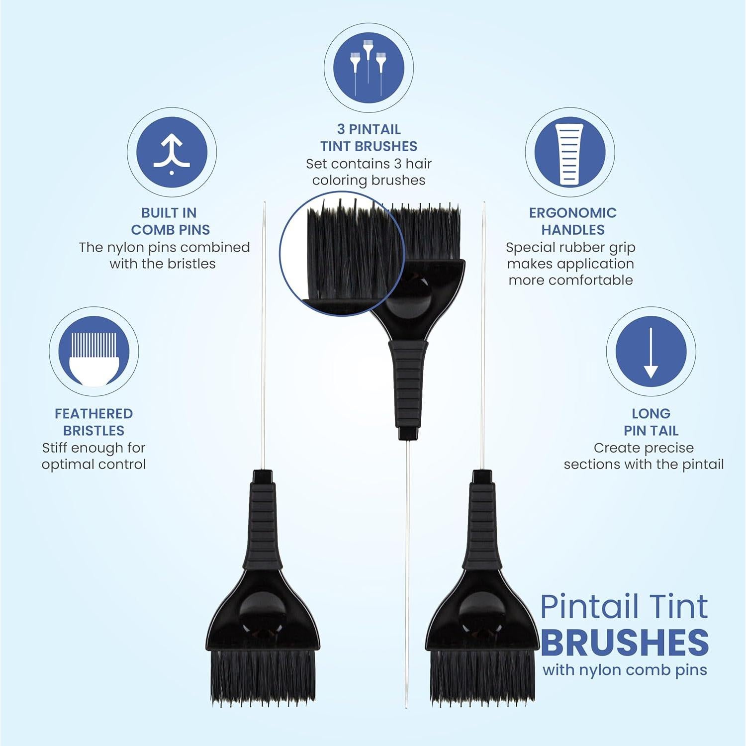Set de 3 Pinceles de Tinte Pintail con Peine - Negro