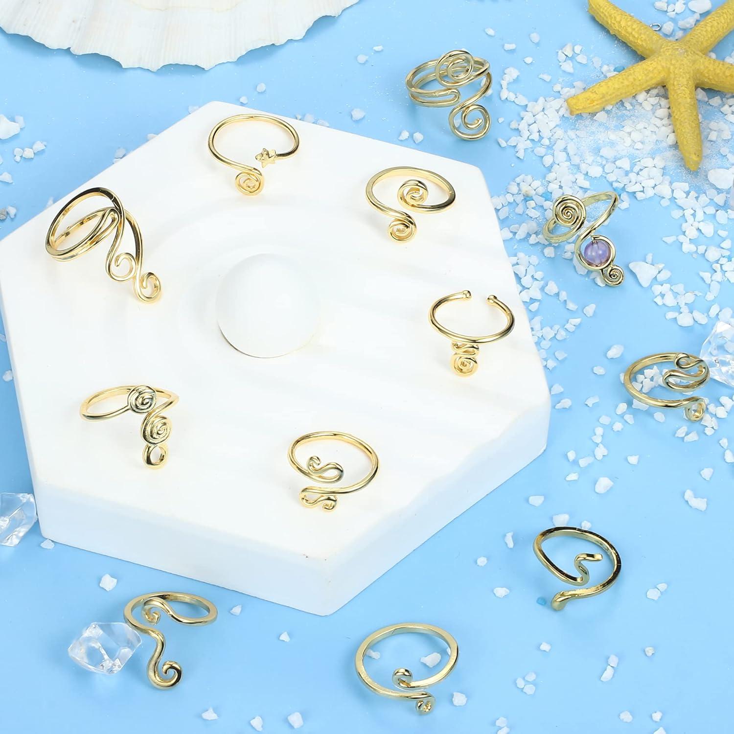 Conjunto 12 Anillos Ajustables para Dedos de los Pies Oro Mujeres