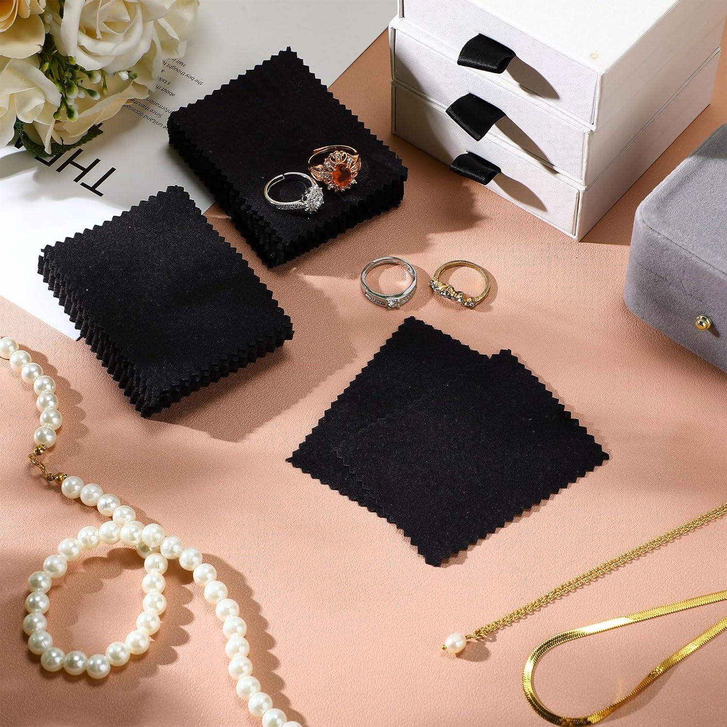 200 Paños de Limpieza de Joyería Tatuo Microfibra 6x8 cm Negro