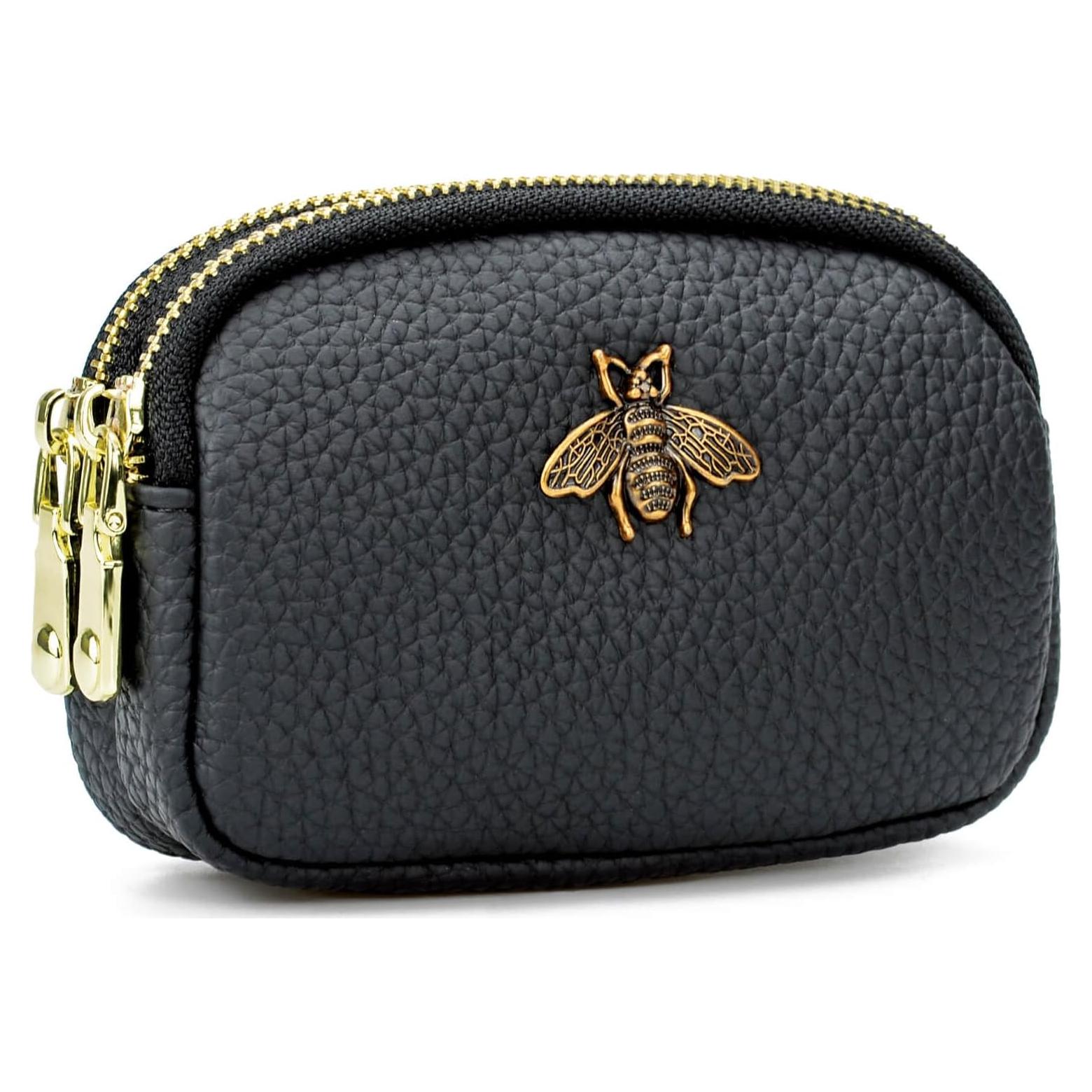 Billetera de Monedas de Cuero WOZEAH para Mujeres Negra