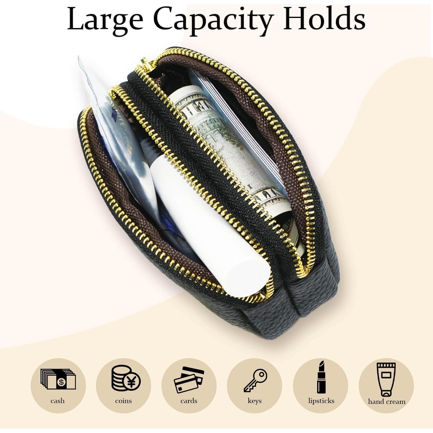 Billetera de Monedas de Cuero WOZEAH para Mujeres Negra