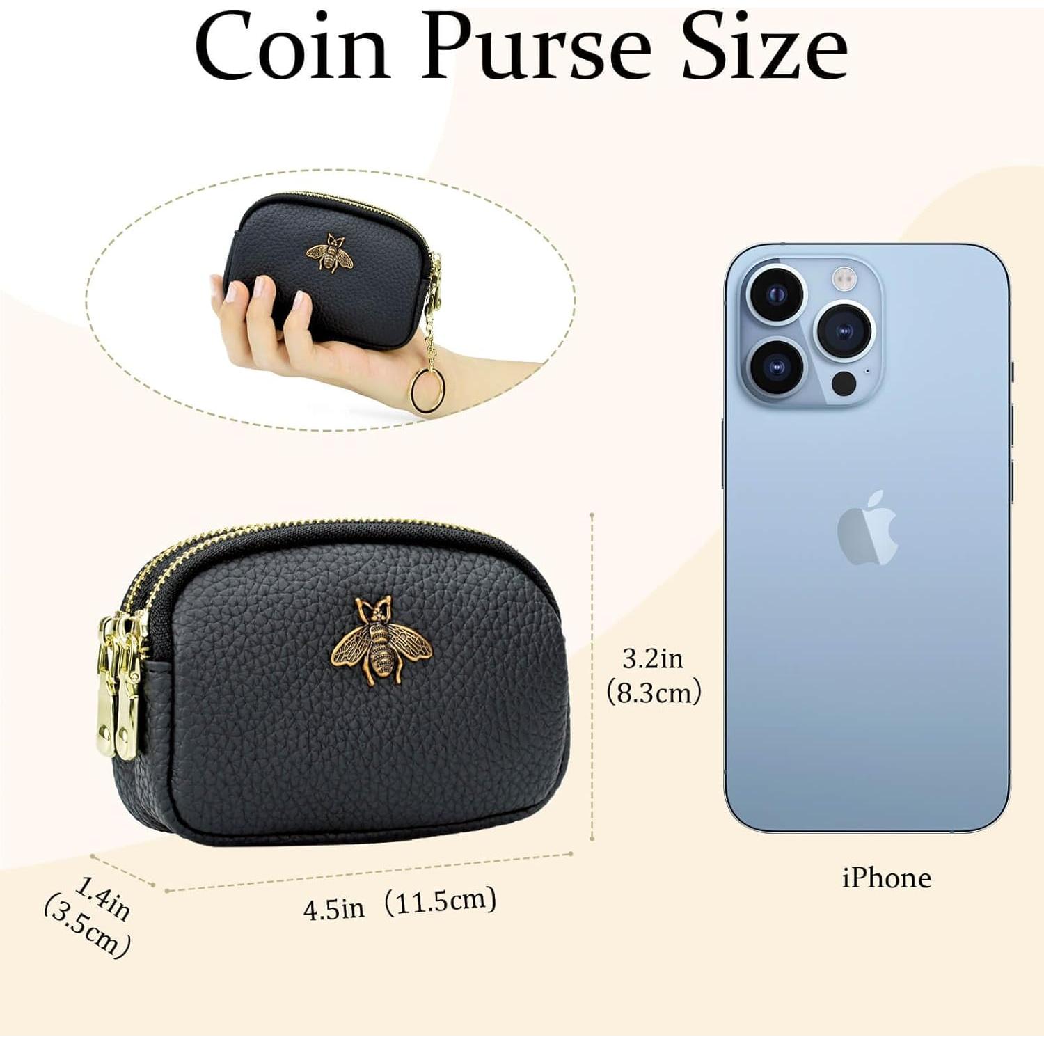 Billetera de Monedas de Cuero WOZEAH para Mujeres Negra