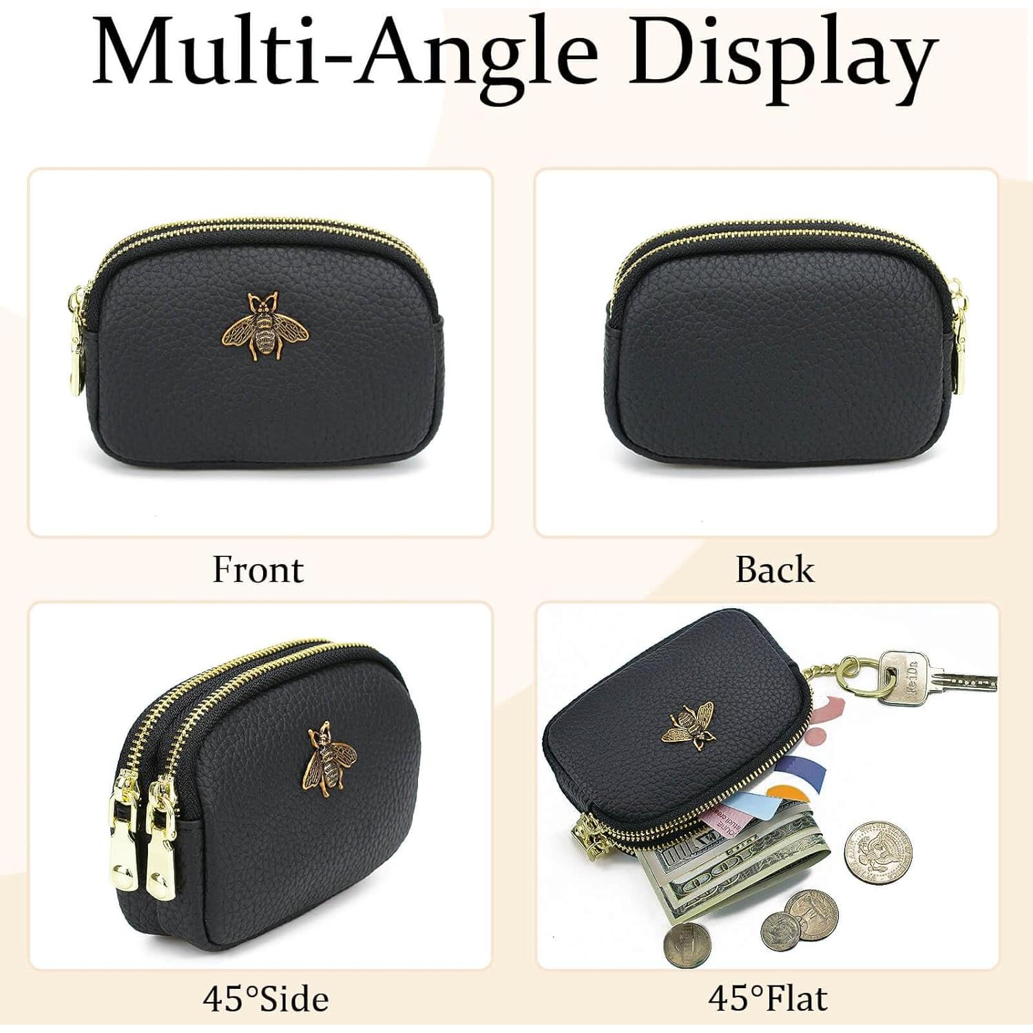 Billetera de Monedas de Cuero WOZEAH para Mujeres Negra