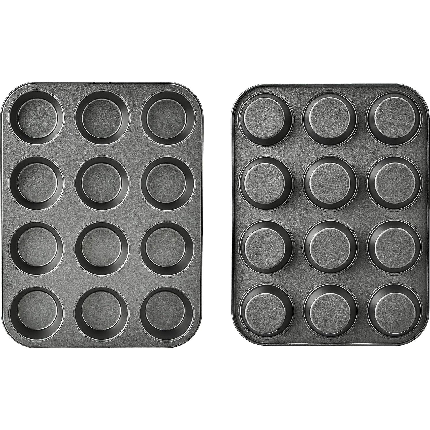Sartén para Muffins Antiadherente Amazon Basics, 2 Piezas, 24 Tazas