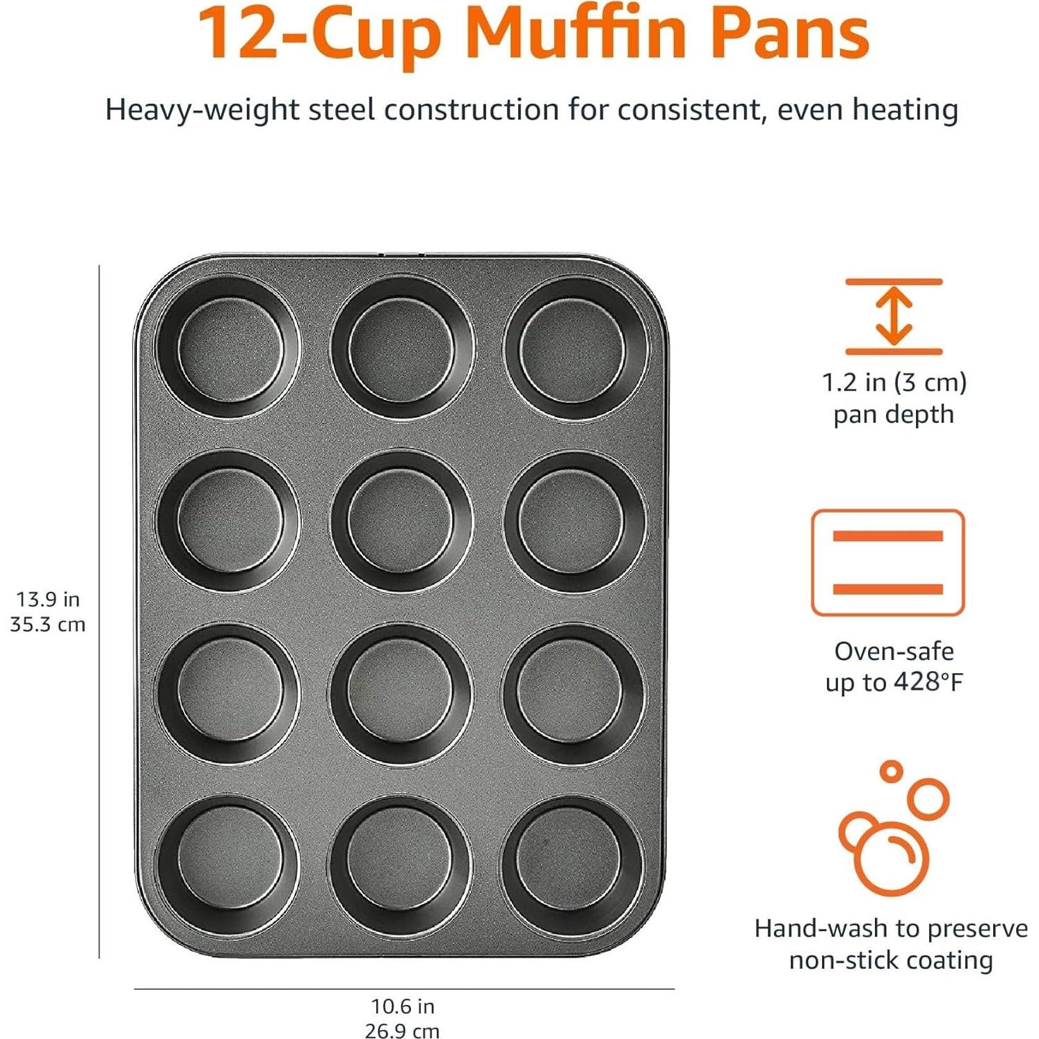 Sartén para Muffins Antiadherente Amazon Basics, 2 Piezas, 24 Tazas