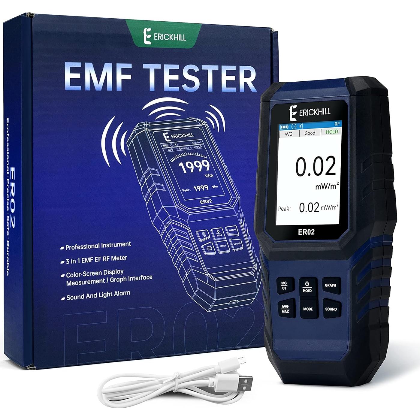 Medidor EMF ERICKHILL ER02 Digital 3-en-1 para Radiación