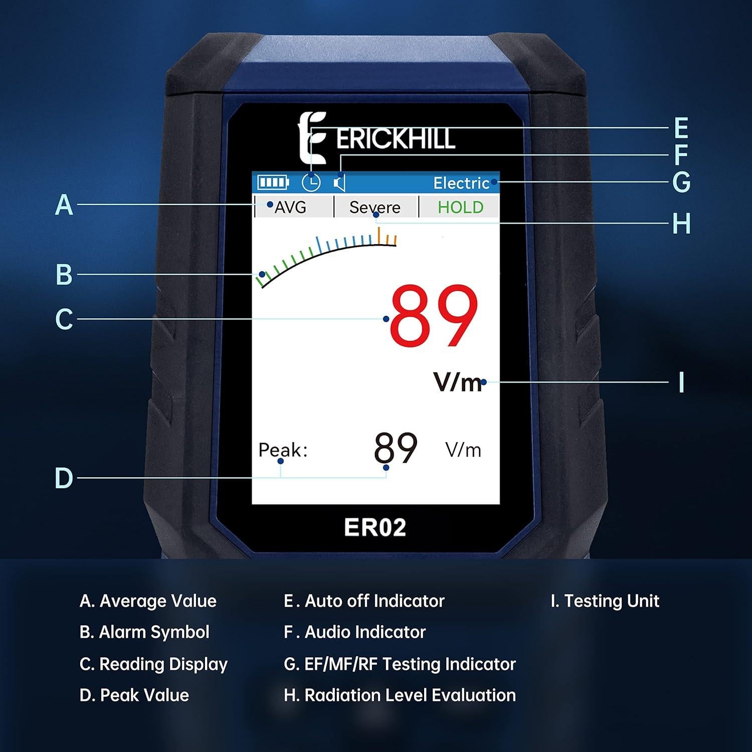 Medidor EMF ERICKHILL ER02 Digital 3-en-1 para Radiación