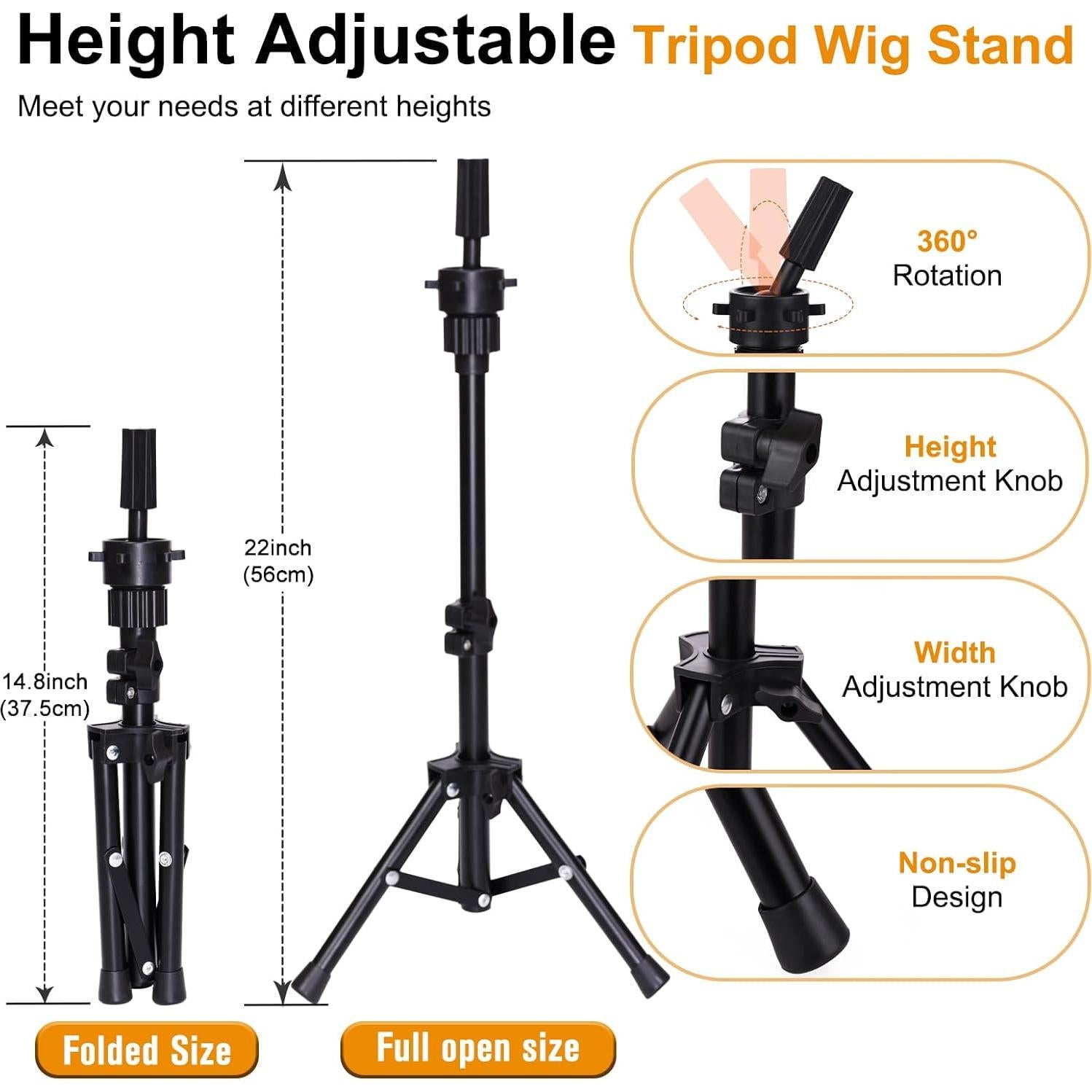 Cabeza de Peluca de Lona PWEOUKE 22" con Soporte Ajustable