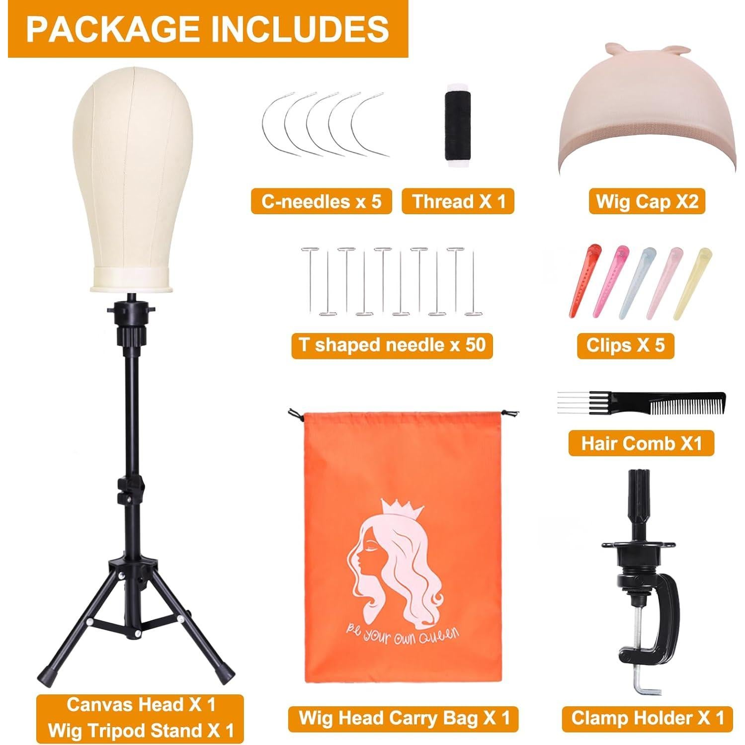 Cabeza de Peluca de Lona PWEOUKE 22" con Soporte Ajustable