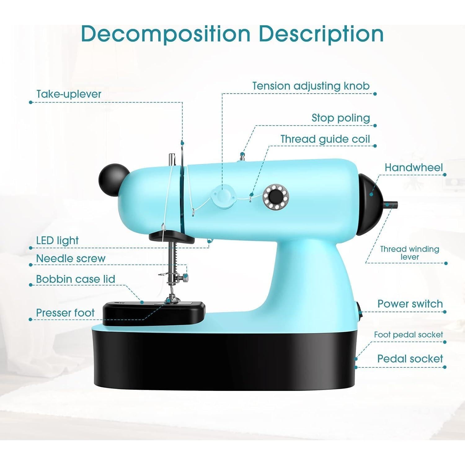 Mini Máquina de Coser Eléctrica WASAIQI FRJ001 con Luz LED