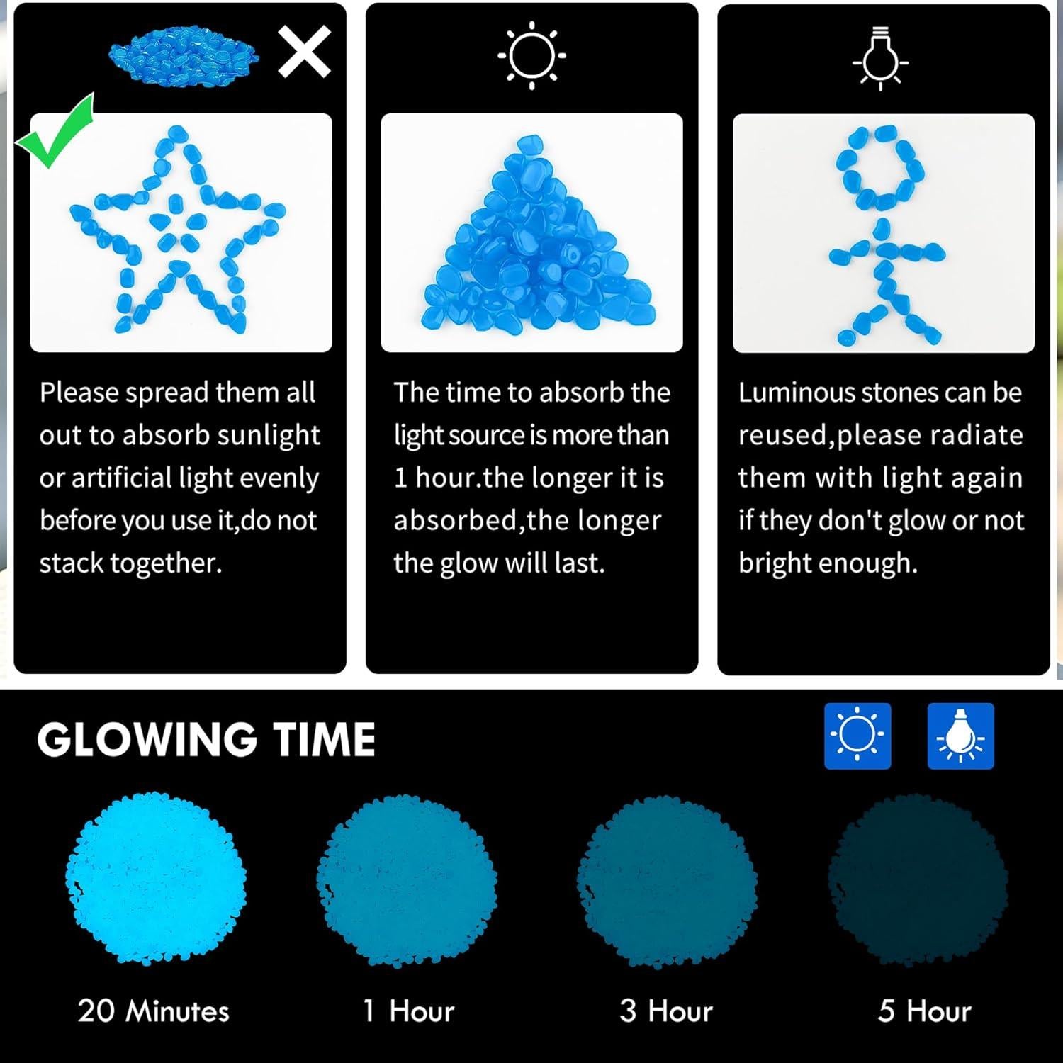 800 Piedras Brillantes Luminiscentes para Jardín y Acuario