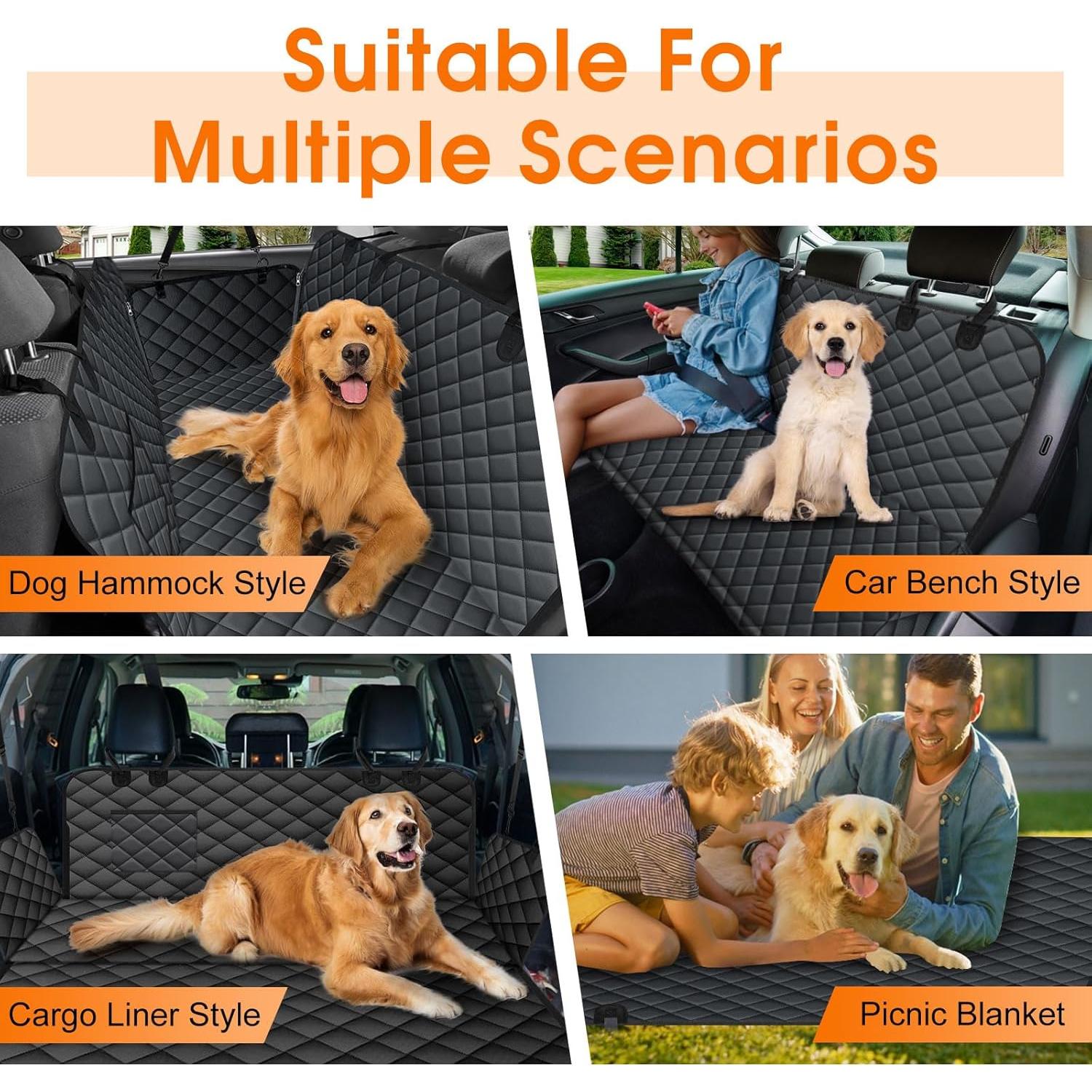 Funda de Asiento de Coche para Perros NECKORY - Impermeable, Antideslizante, Negro