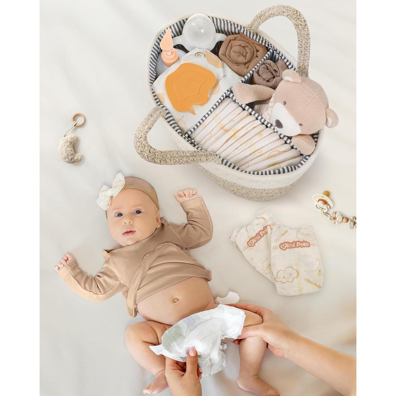 Organizador de Pañales Maliton Grande Algodón Marrón 36.1x22.1x18 cm