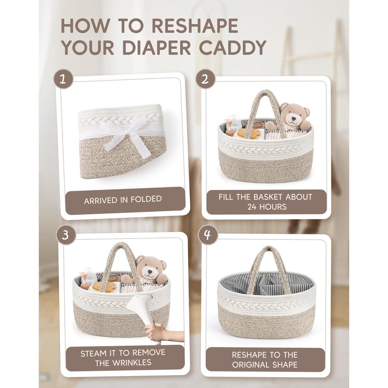 Organizador de Pañales Maliton Grande Algodón Marrón 36.1x22.1x18 cm