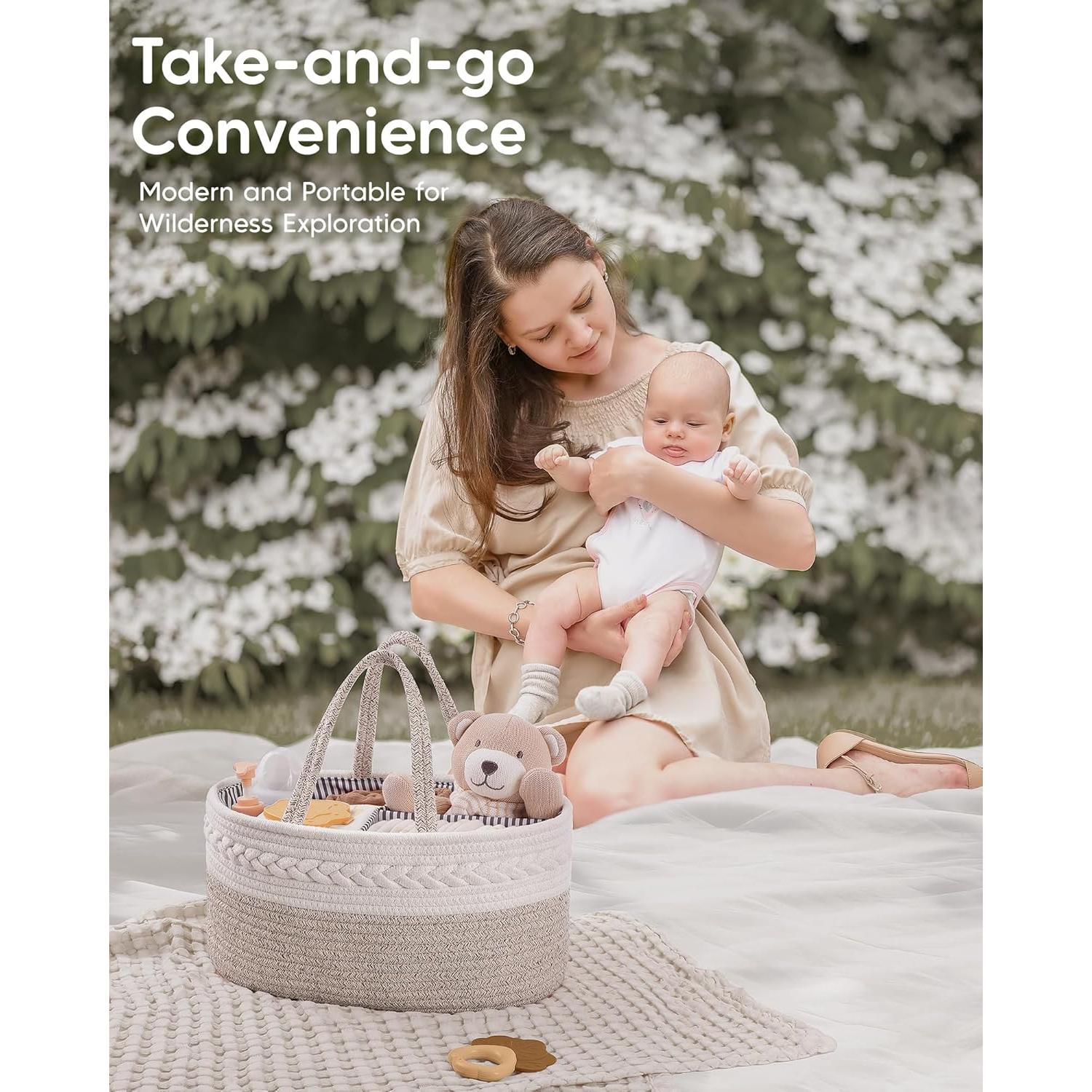 Organizador de Pañales Maliton Grande Algodón Marrón 36.1x22.1x18 cm