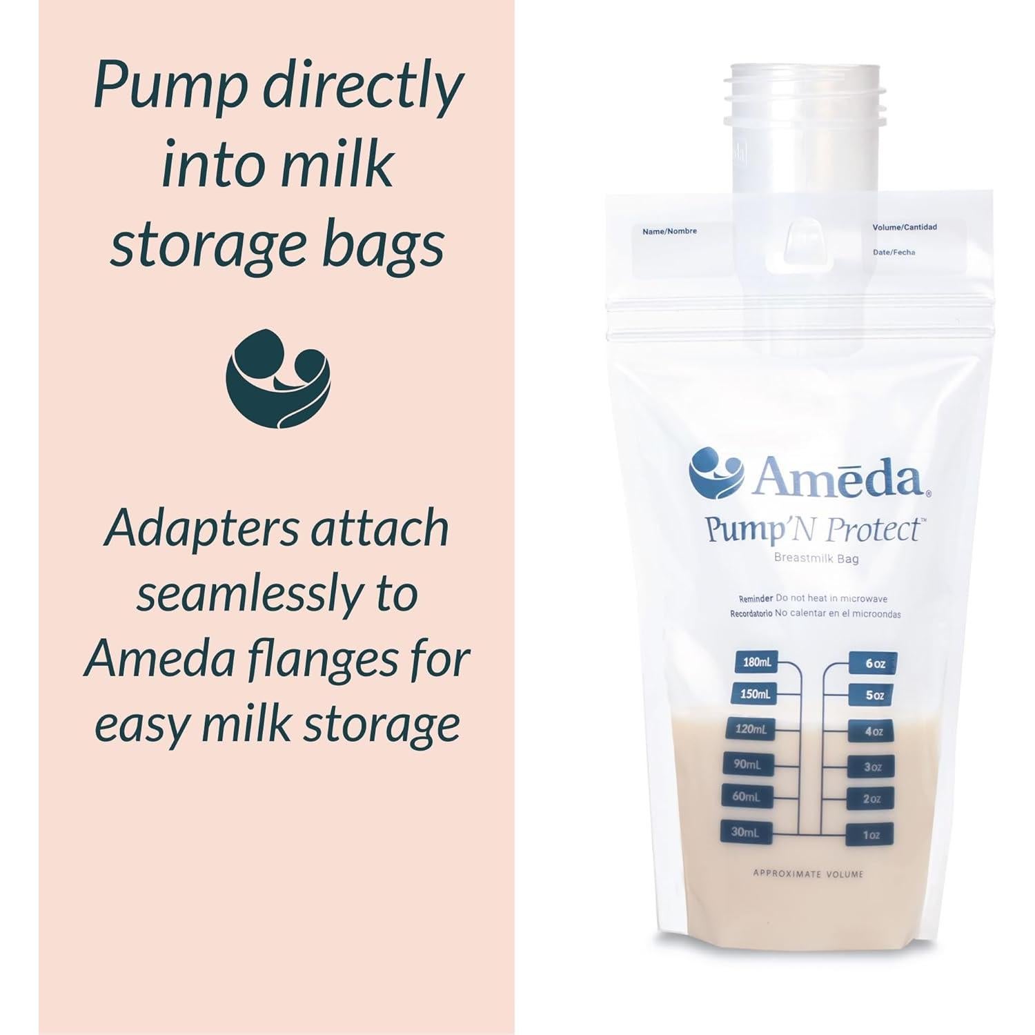 Adaptadores de Bolsa de Almacenamiento de Leche Ameda - 2 Unidades