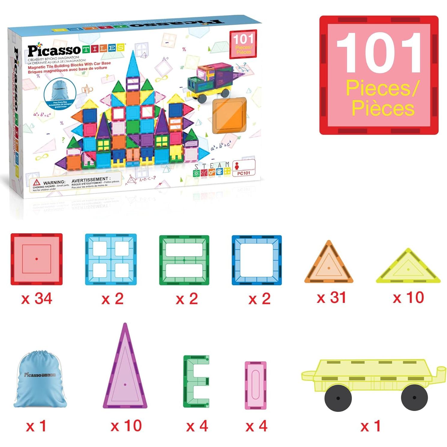 PicassoTiles 101 Piezas Azulejos Magnéticos Juguete Educativo