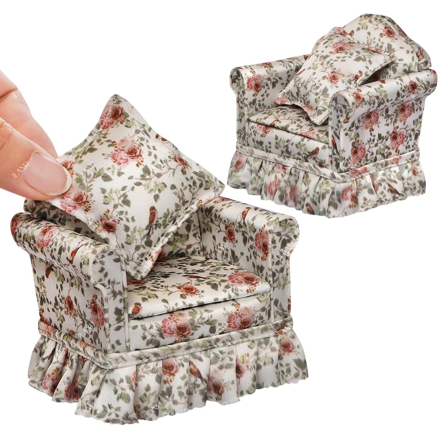 Muebles Miniatura iLAND Sofá Plisado Rosa y Pájaros 2 Pcs