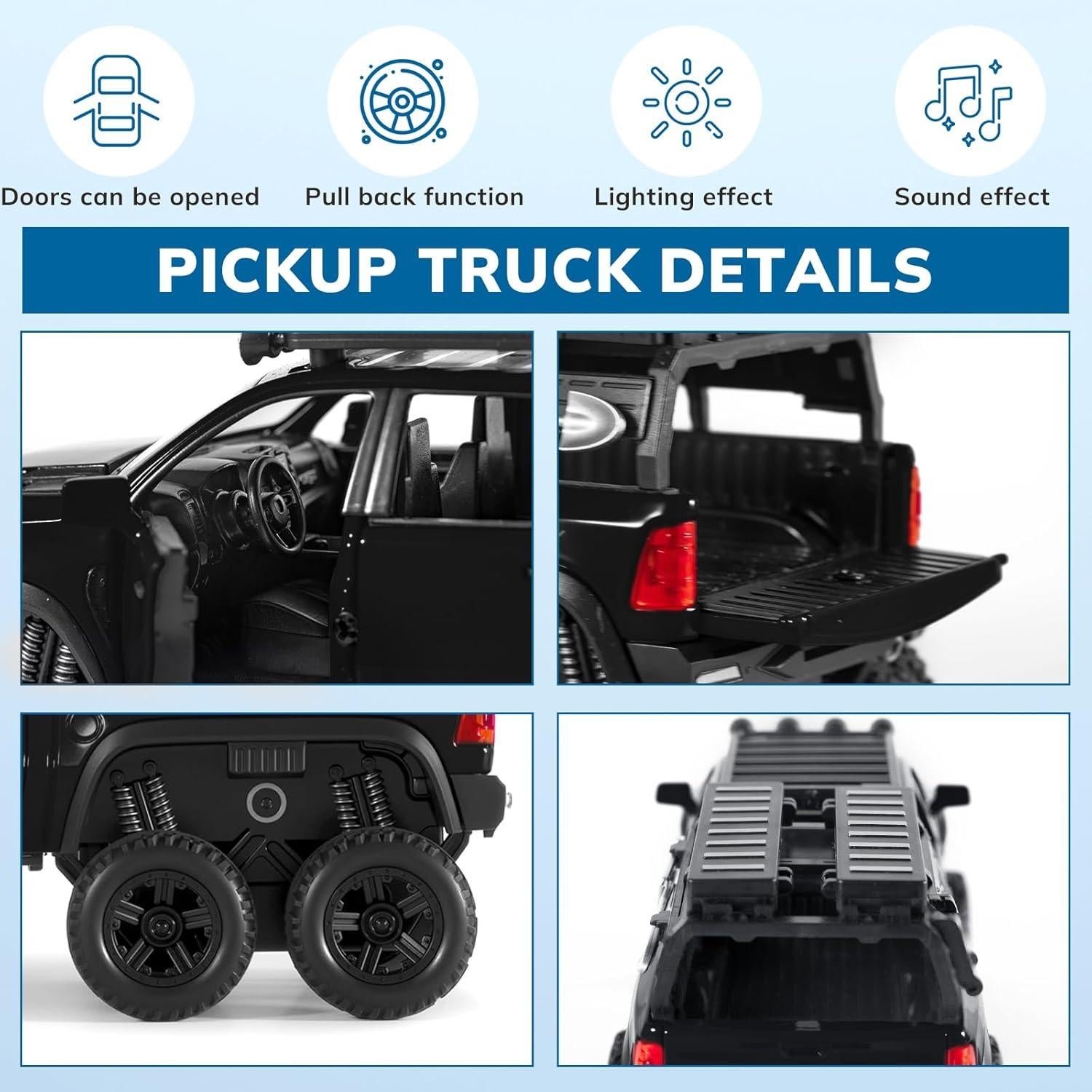 Camión de Juguete Diecast FRJV 19cm con Sonido y Luz Negro