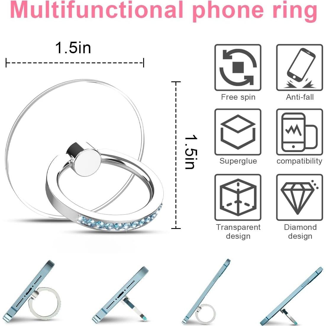 Soporte de Anillo para Teléfono KUTUMYQC 4 Pcs Transparente