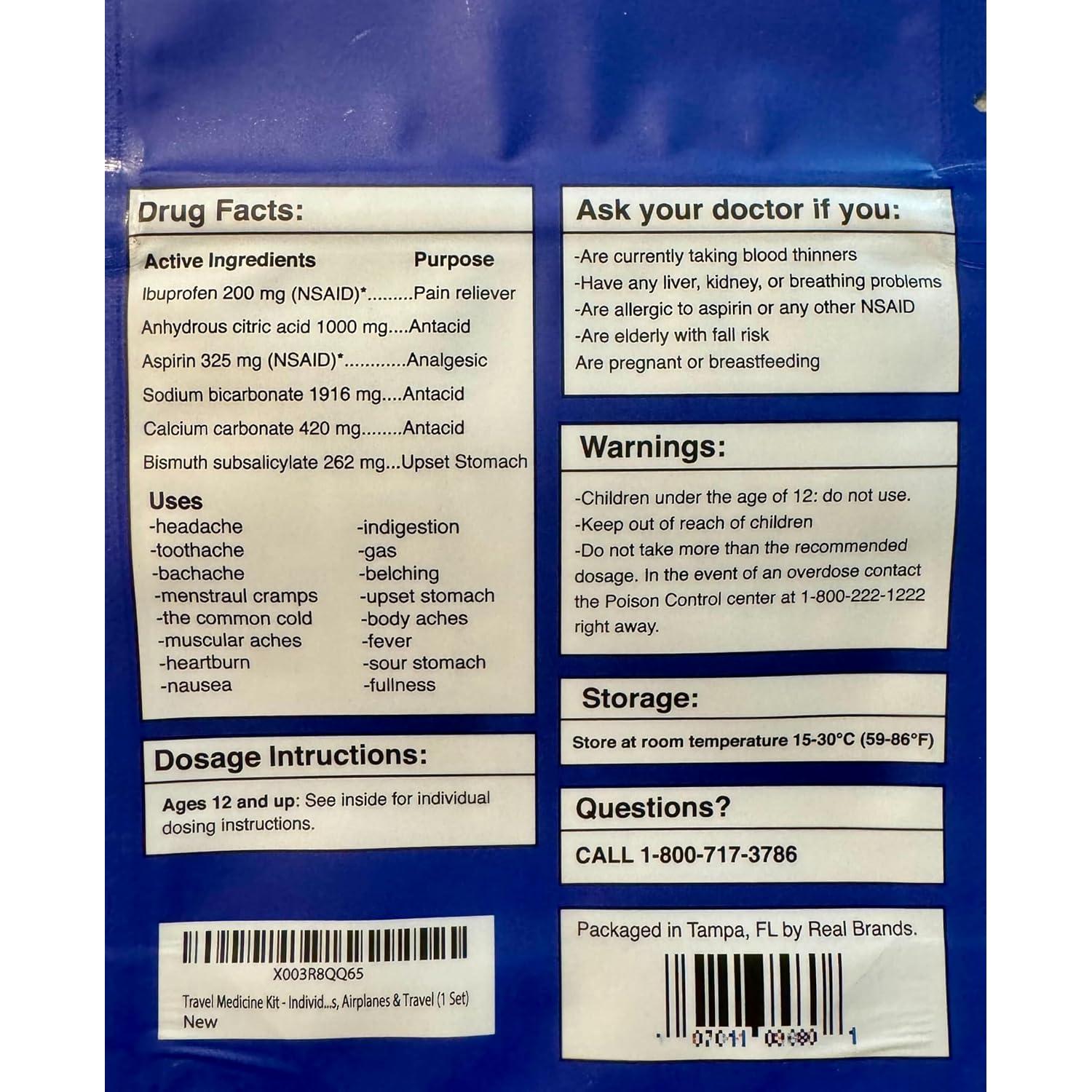 Kit de Medicina de Viaje Real Vitamins - 16 Paquetes Aprobados TSA