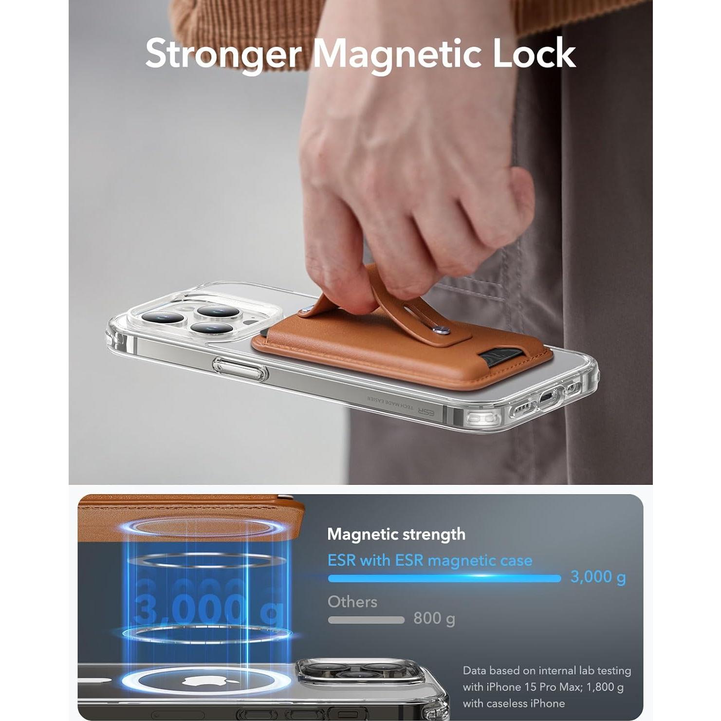 Cartera MagSafe ESR para iPhone 16/15/14/13/12 - Cuero Vegano Marrón