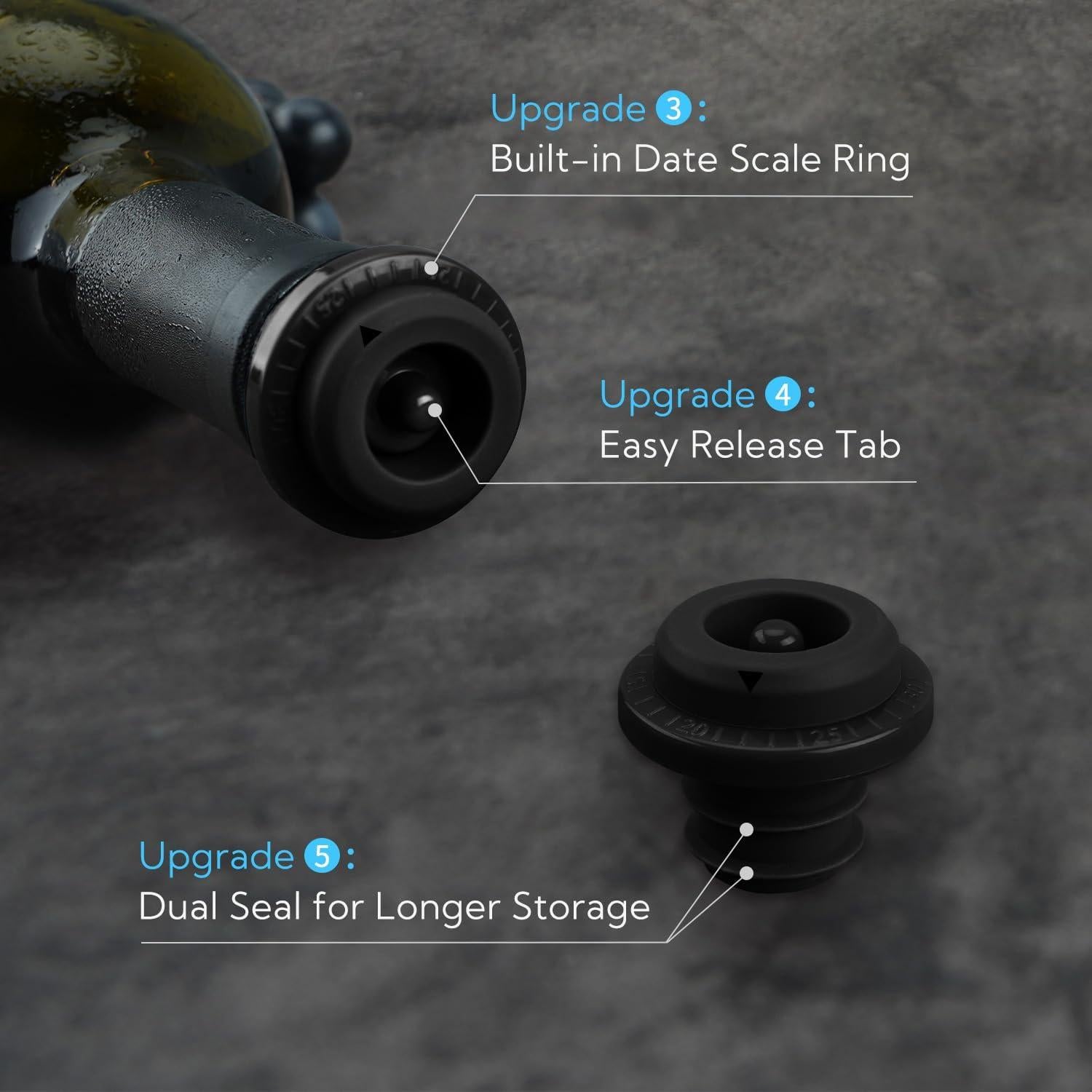 Bomba de Vacío para Vino KITCHENDAO con 2 Tapones Reutilizables