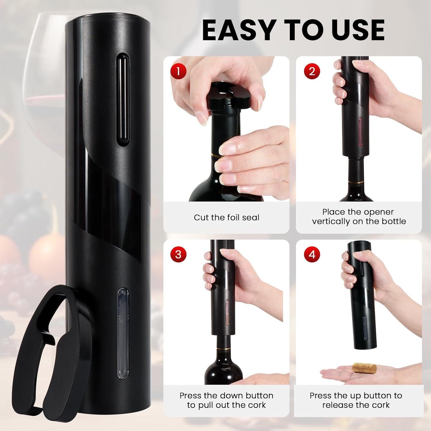 Abridor de Botellas de Vino Eléctrico LAMA Negro Recargable