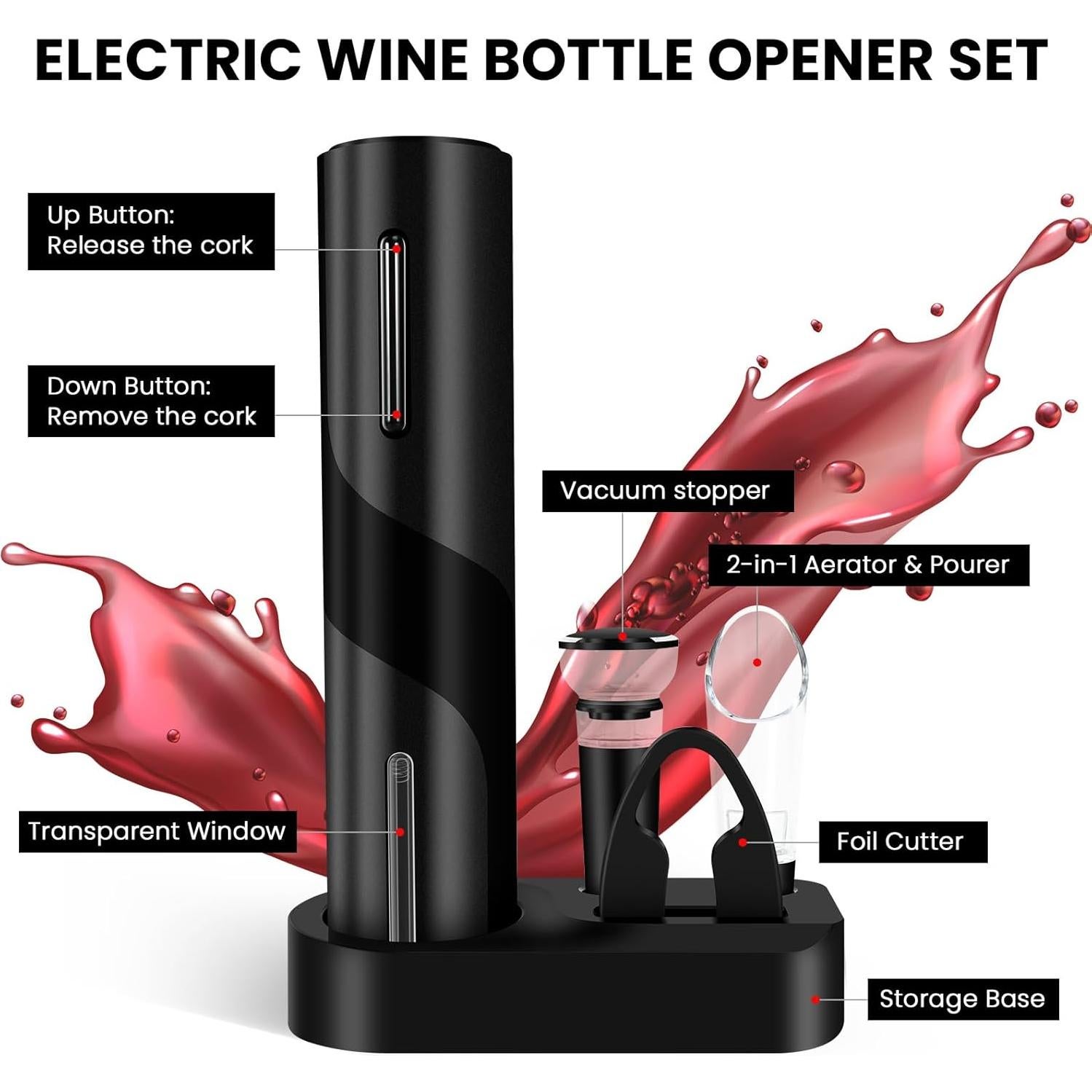 Abridor de Botellas de Vino Eléctrico LAMA Negro Recargable
