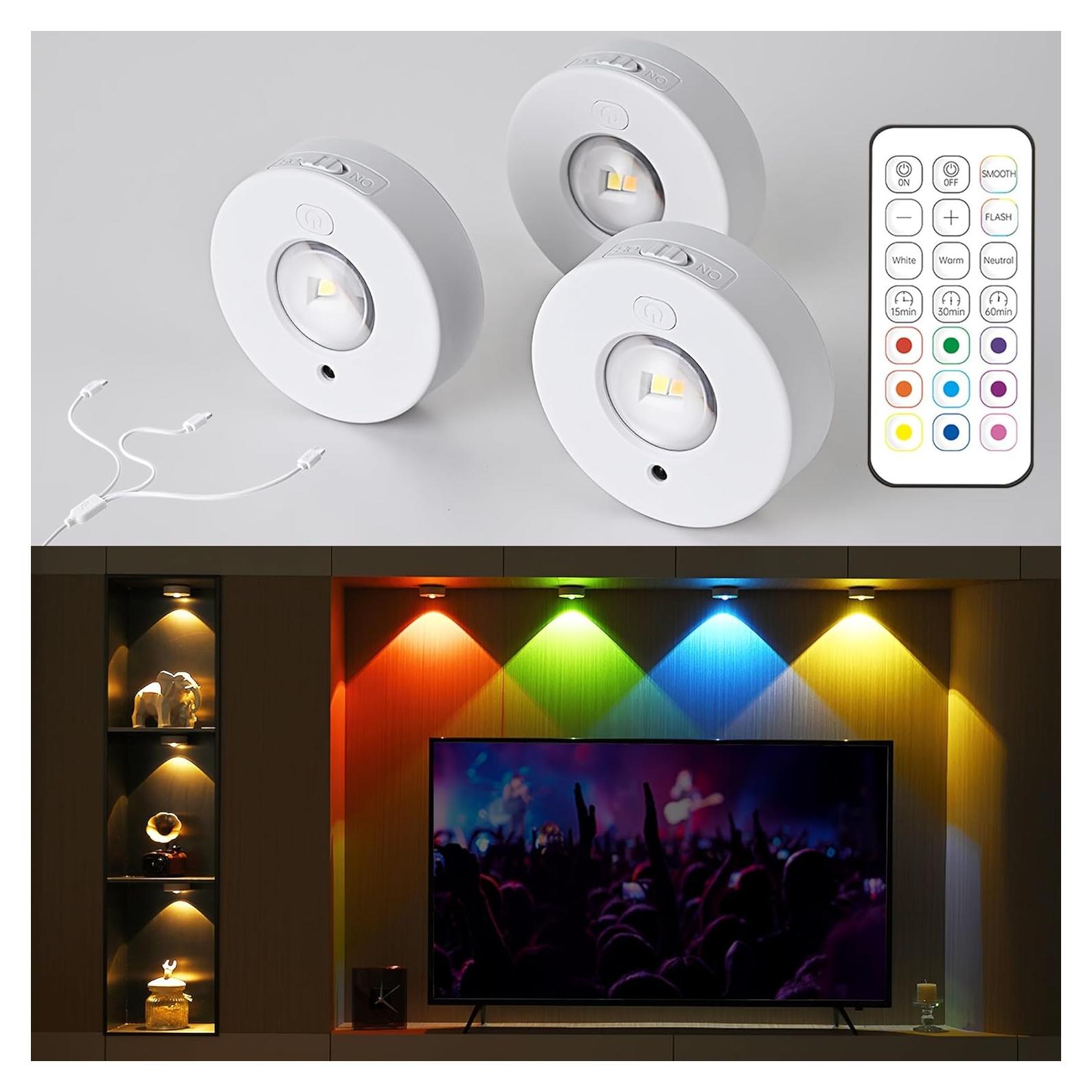 Luces Puck LED Recargables WUYVMXI con Control Remoto 3pcs