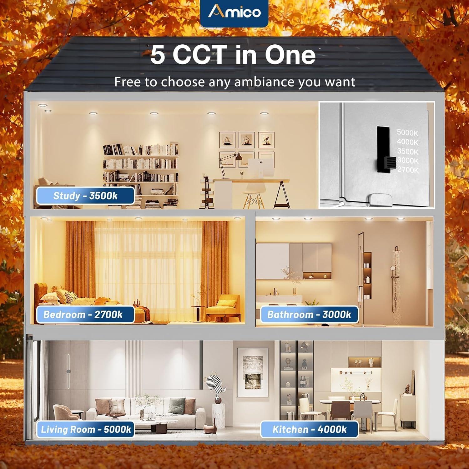 Luz de Techo Empotrada LED Amico 6 Pack 10W 700LM Negro