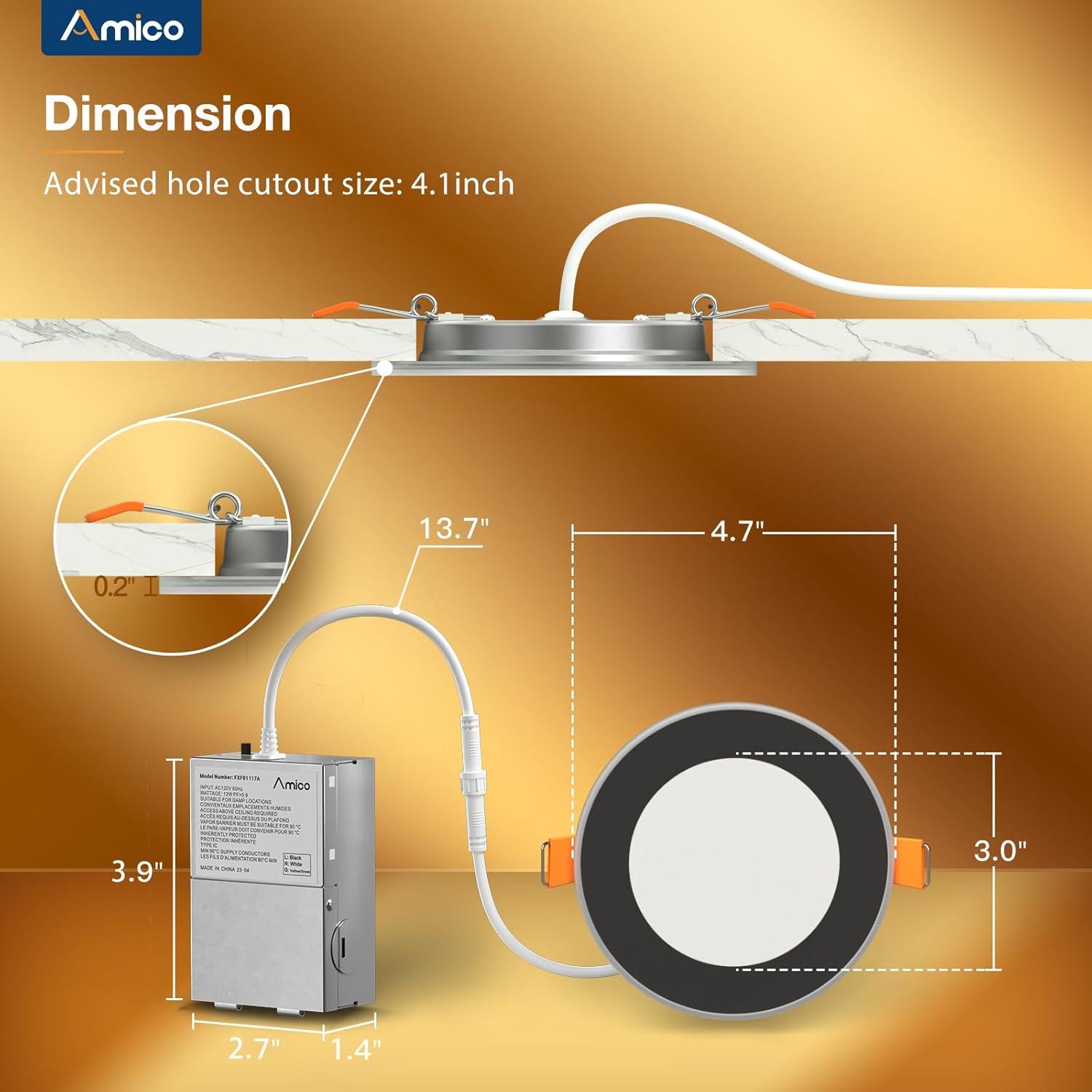 Luz de Techo Empotrada LED Amico 6 Pack 10W 700LM Negro