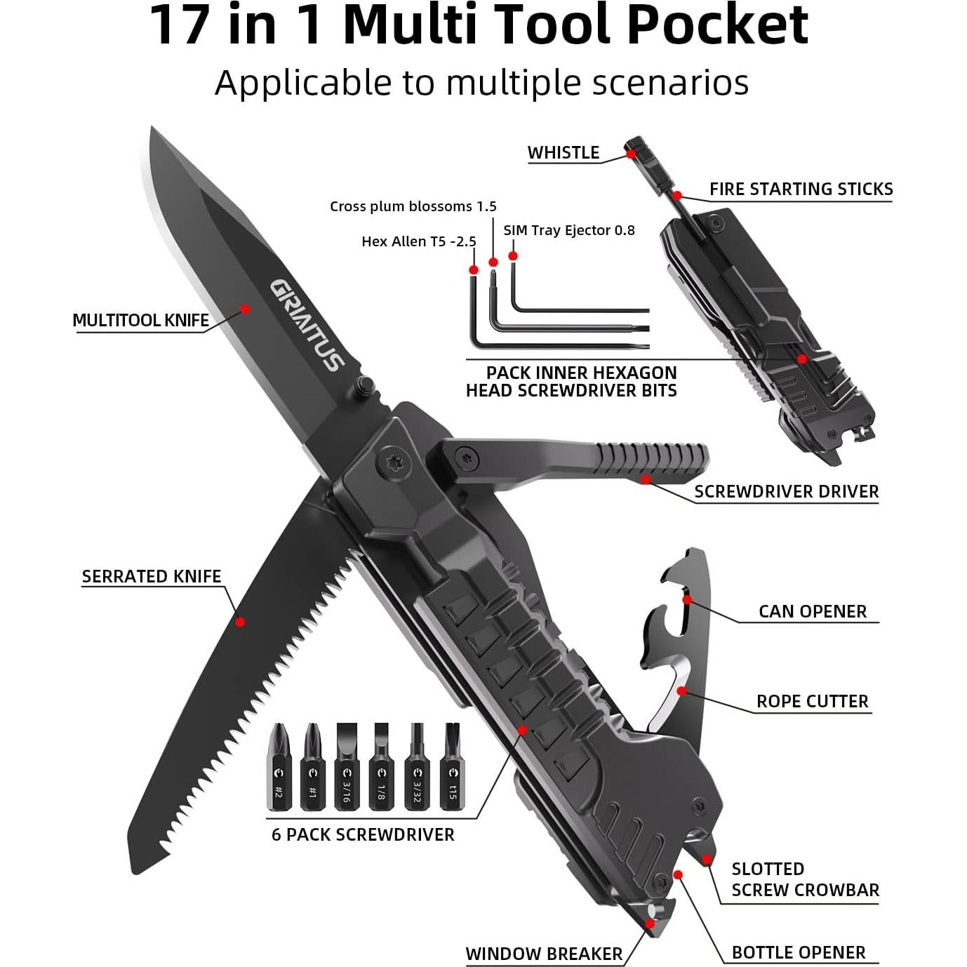 Cuchillo Multiherramienta GIRIAITUS 17 en 1 Acero Inoxidable