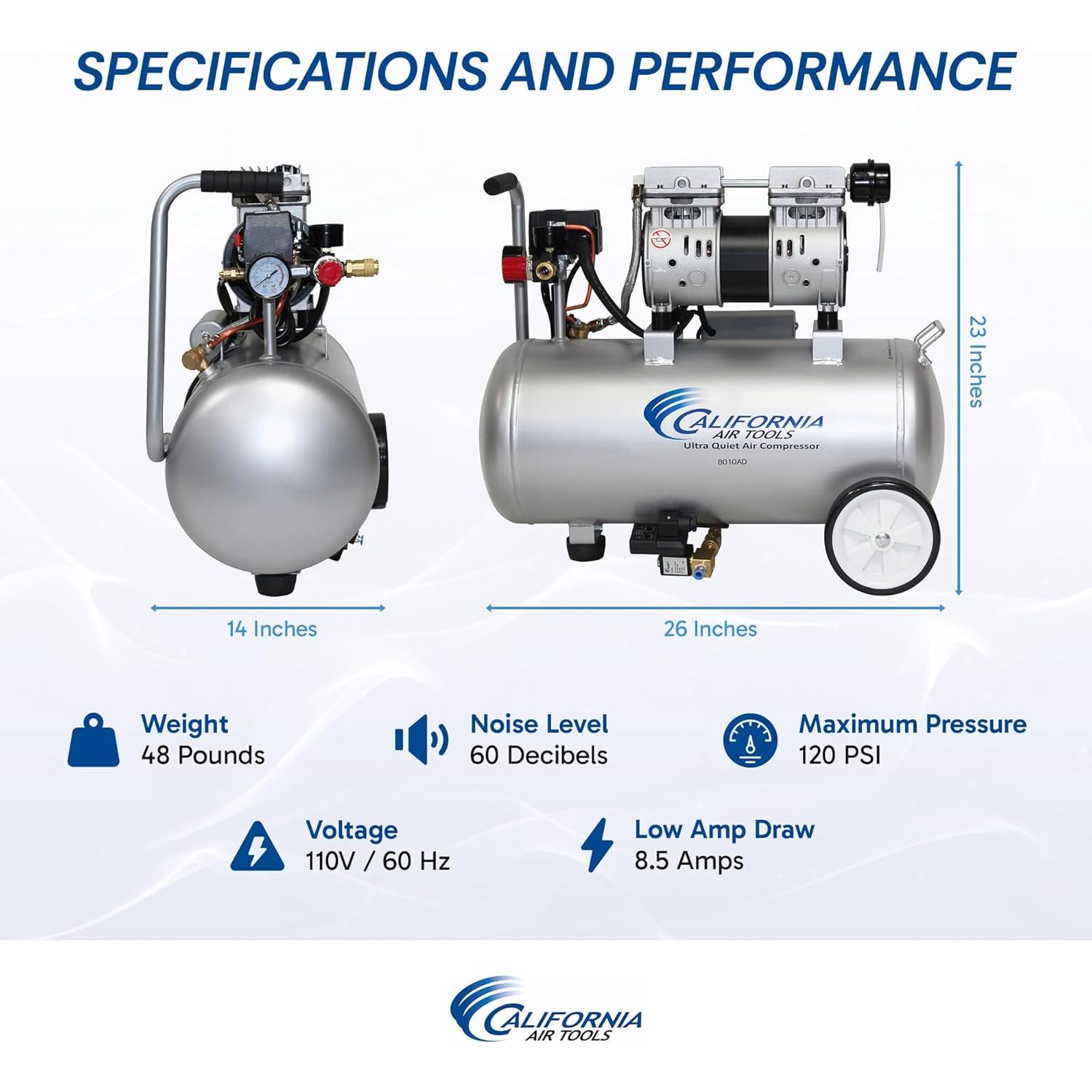 Compresor de Aire Sin Aceite California Air Tools 8010AD 8 Gal