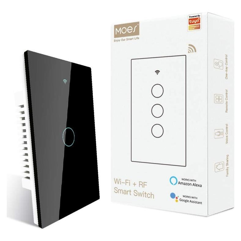 Interruptor Inteligente Táctil Moes 1 Gang Negro WiFi 2.4GHz