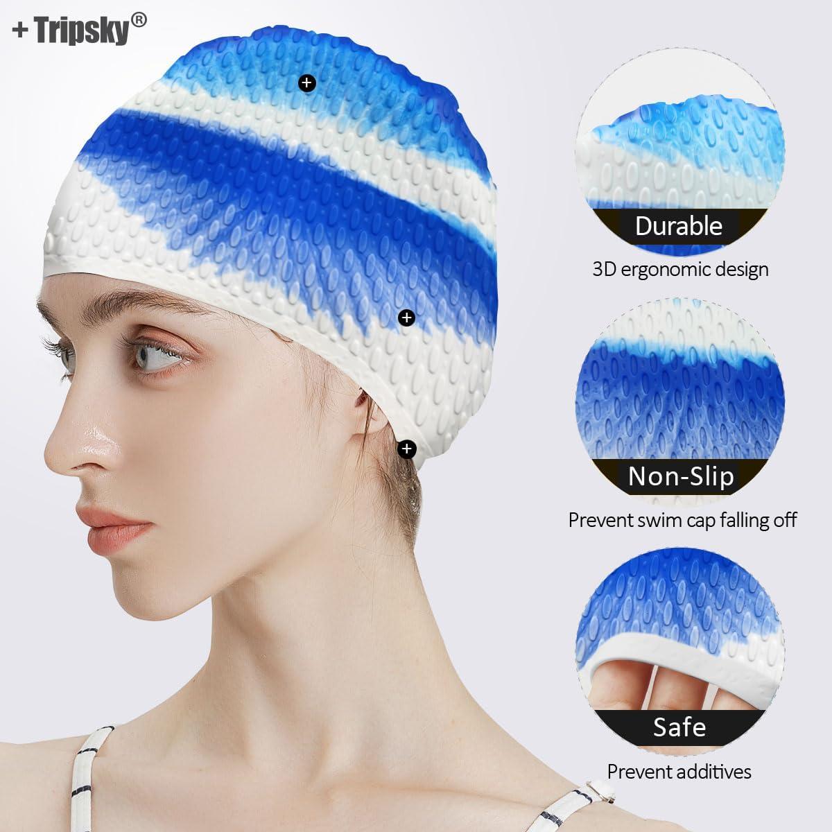 Gorro de Natación de Silicona Tripsky Unisex Azul y Blanco