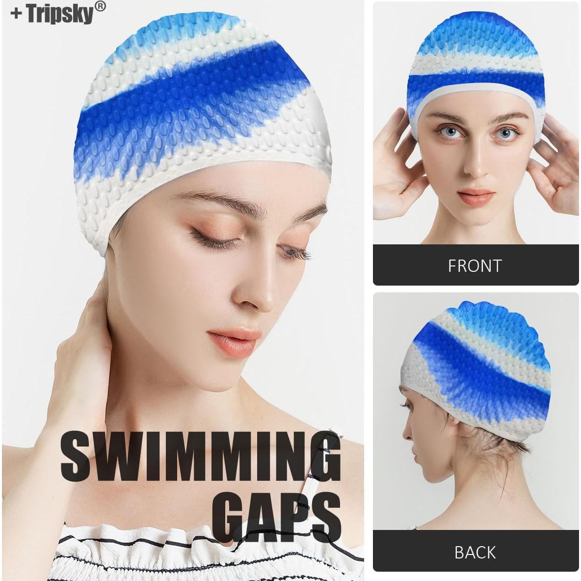 Gorro de Natación de Silicona Tripsky Unisex Azul y Blanco
