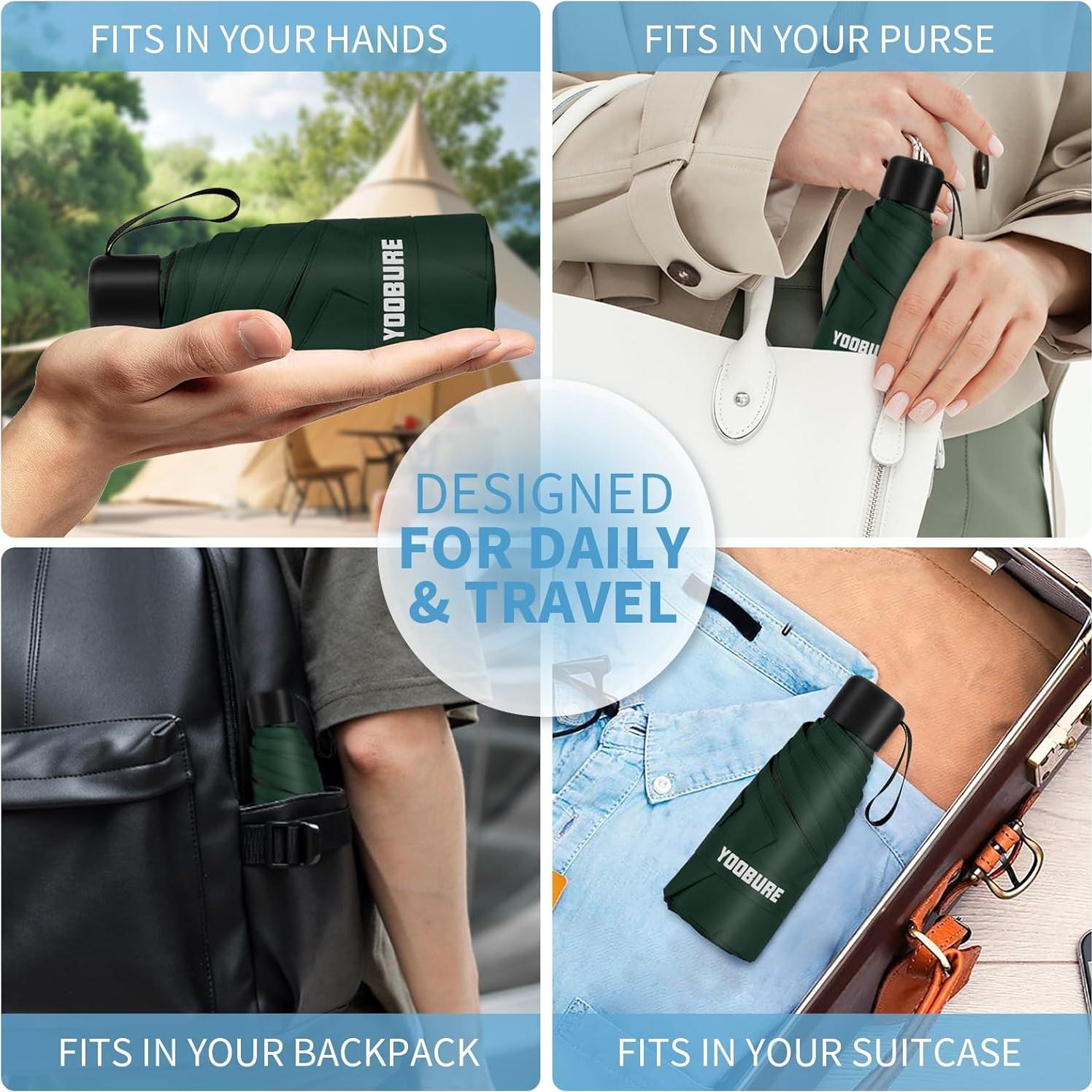 Paraguas Mini Compacto Yoobure Verde Oscuro 100 cm UV 50+