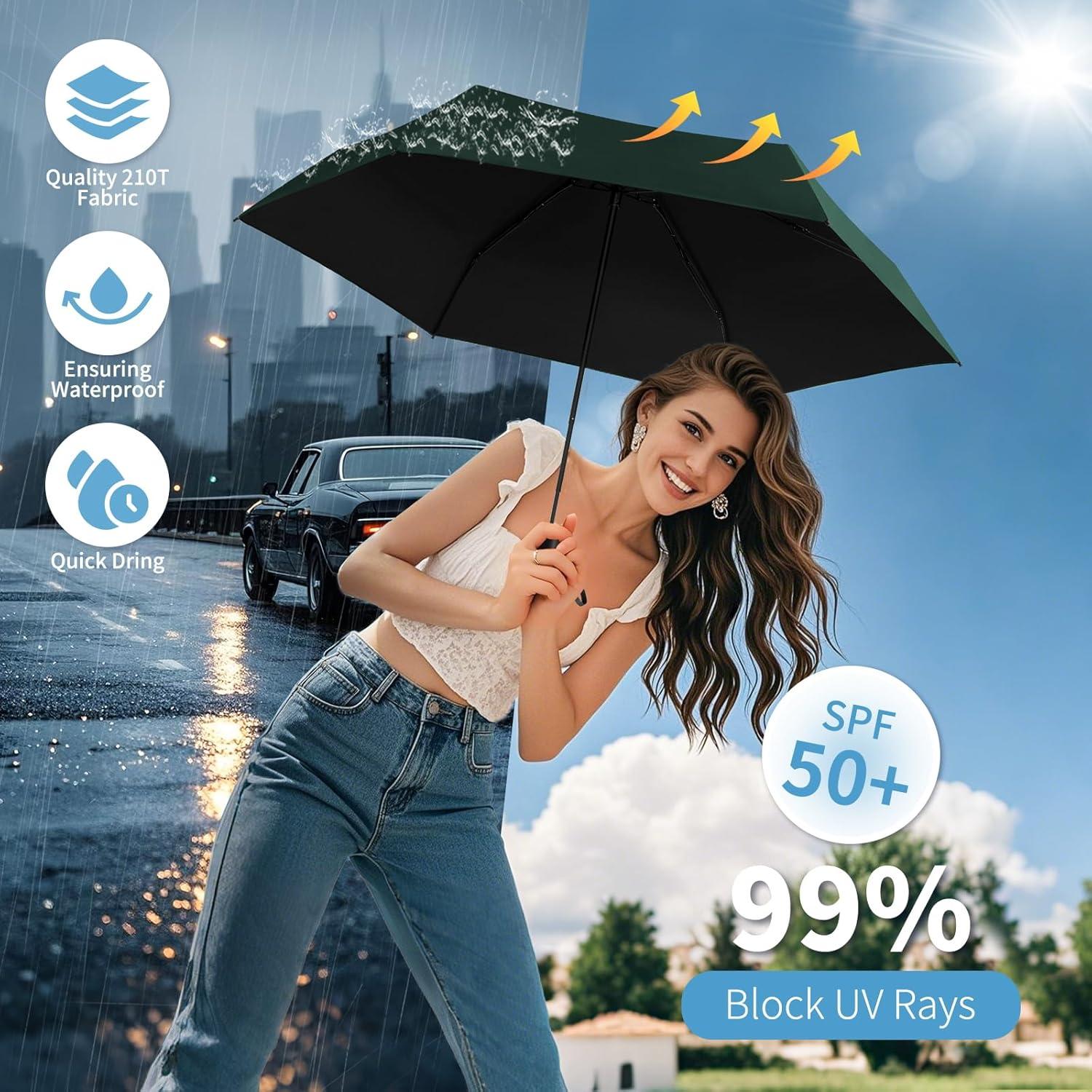 Paraguas Mini Compacto Yoobure Verde Oscuro 100 cm UV 50+