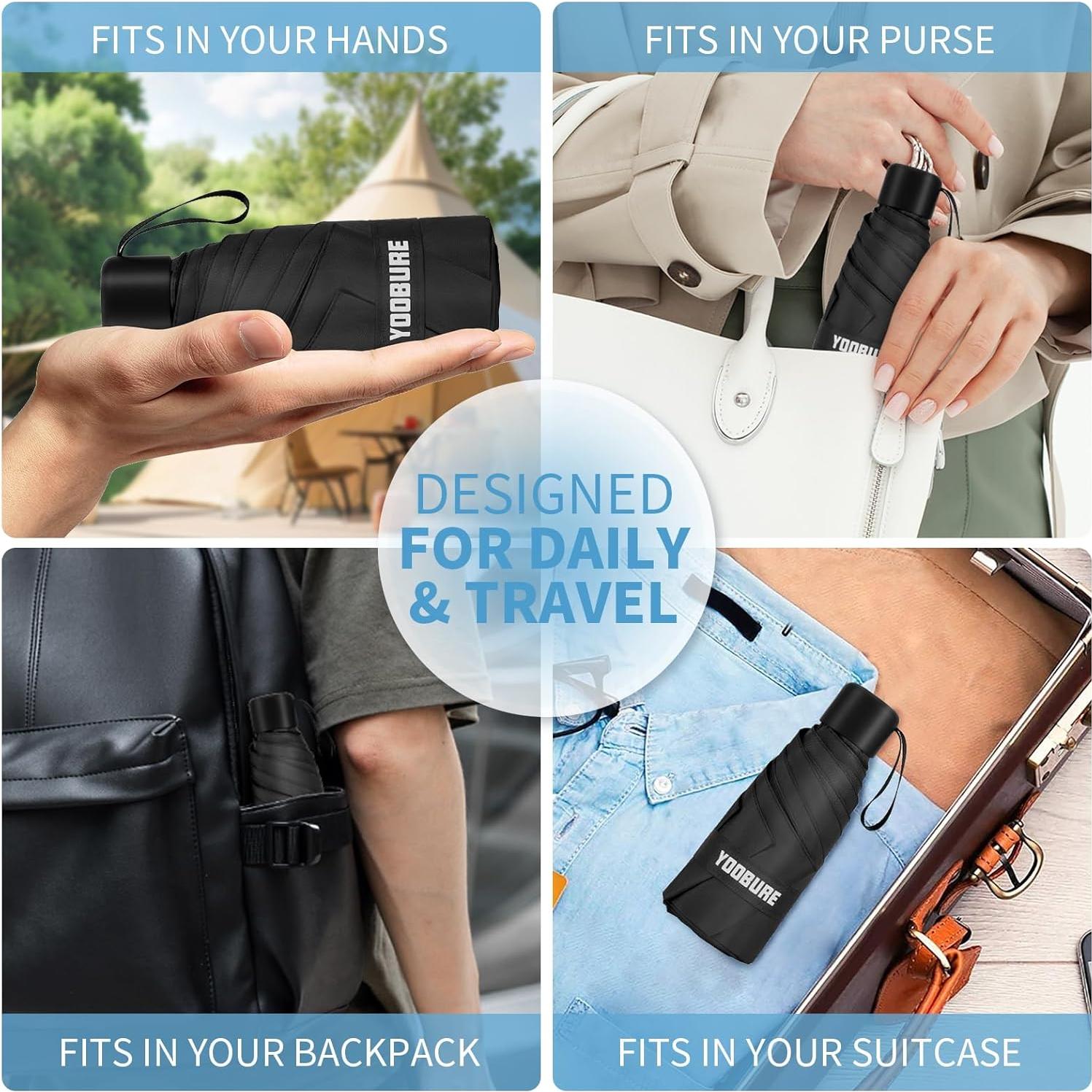 Paraguas Mini Compacto Yoobure Negro 100 cm UV 99% Portátil