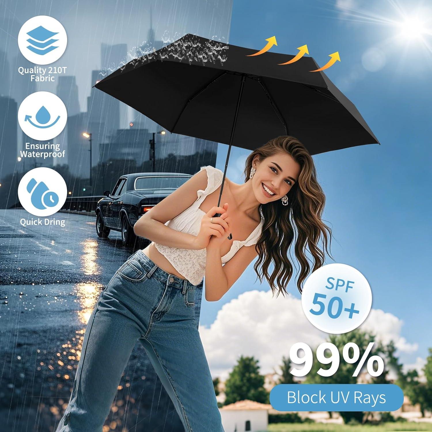 Paraguas Mini Compacto Yoobure Negro 100 cm UV 99% Portátil