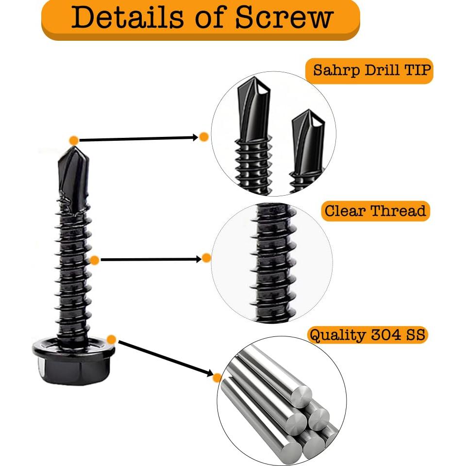 Juego de Tornillos Autoperforantes HVAKHVA Acero Inoxidable 410 380 Pzas