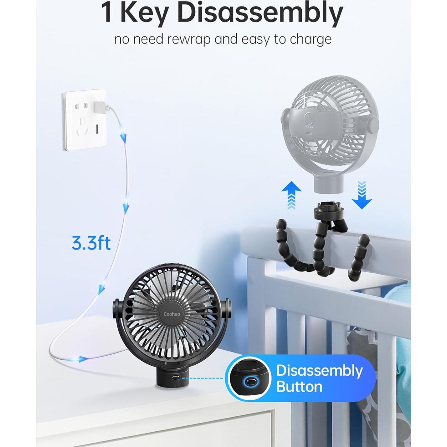 Ventilador de Coche Coohea KW42 Recargable 2000mAh 3 Velocidades