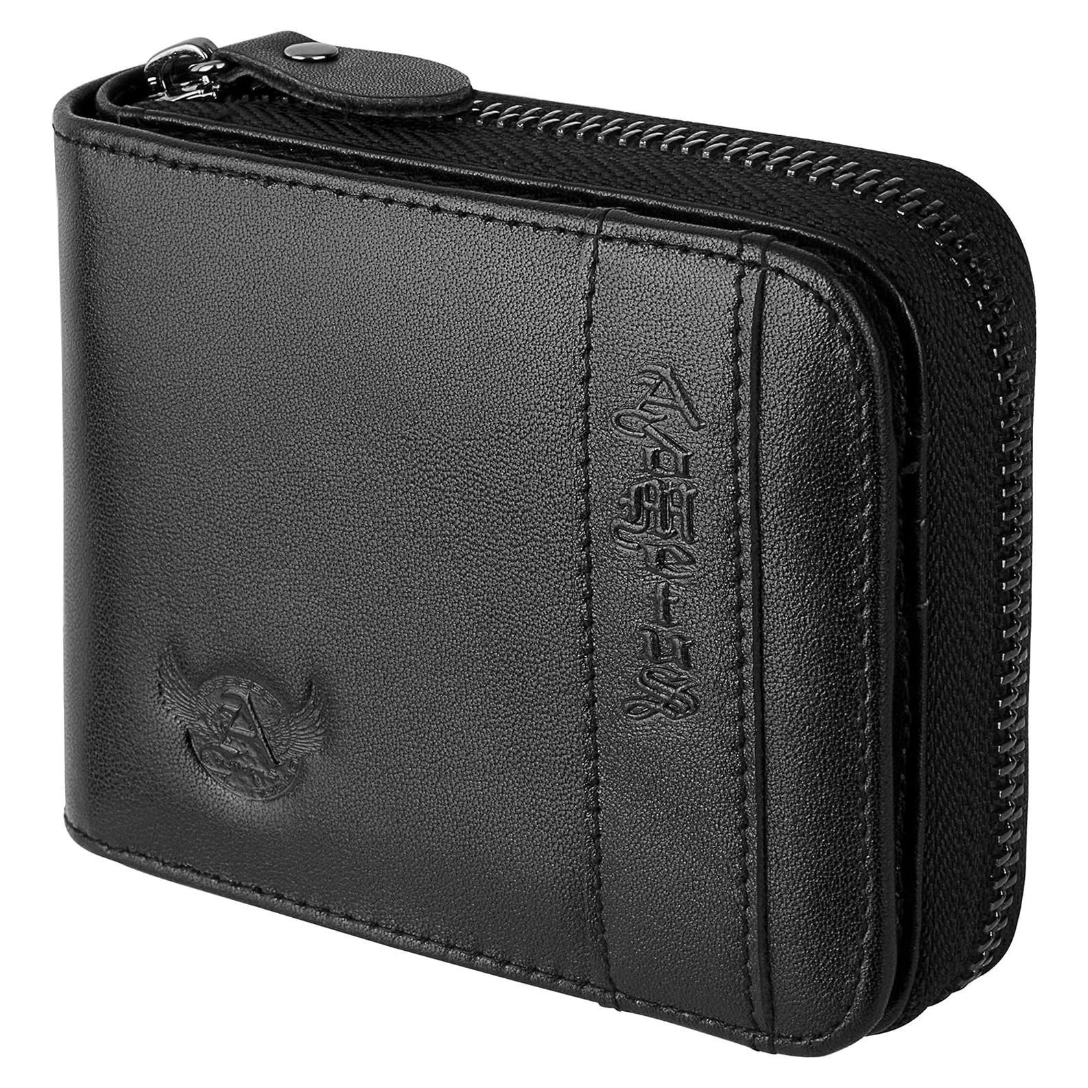 Cartera Bifold de Cuero Genuino Admetus con Cierre y RFID