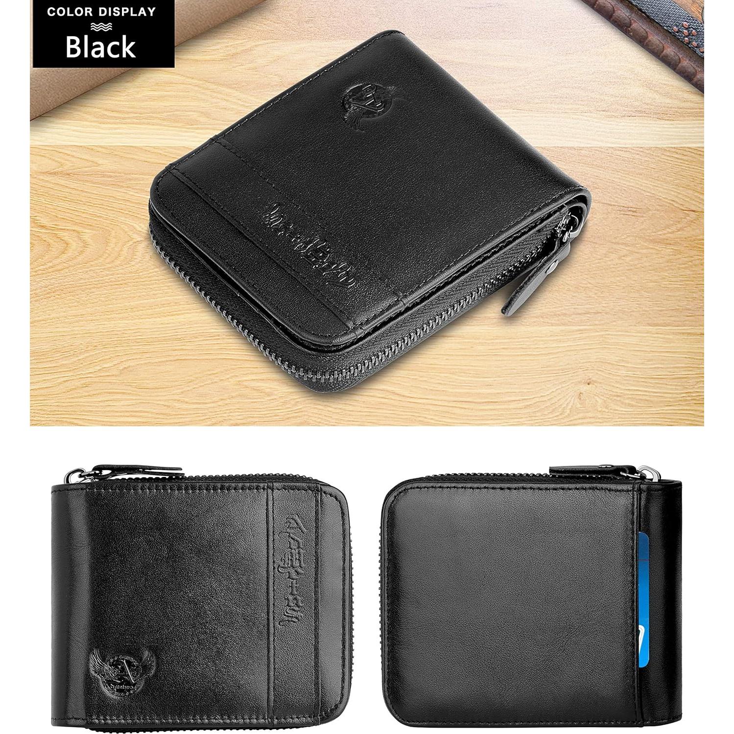 Cartera Bifold de Cuero Genuino Admetus con Cierre y RFID